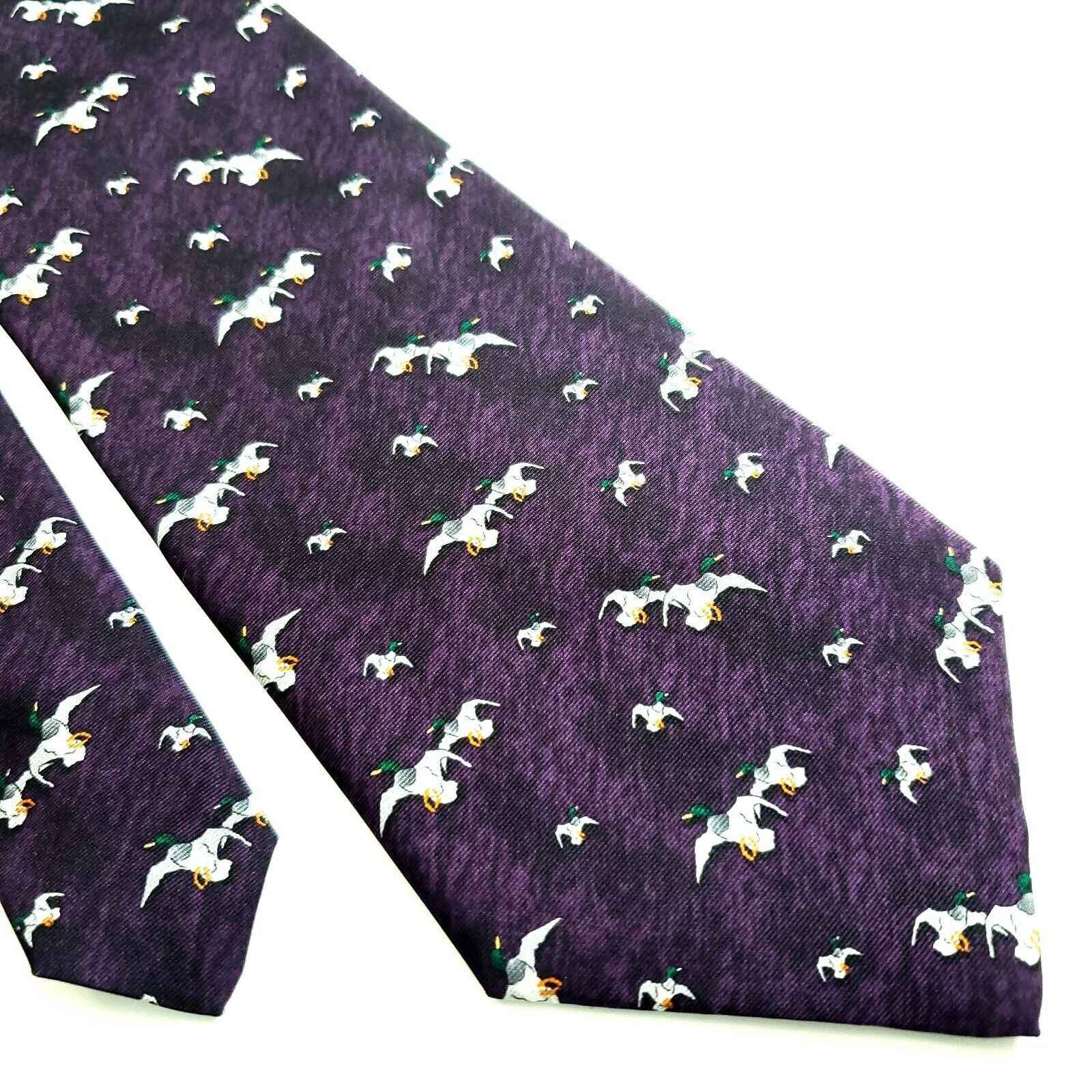 Designer Tango Novelty Mallard Print Purple Short Wide Silk Tie Size ONE SIZE - 1 Thumbnail