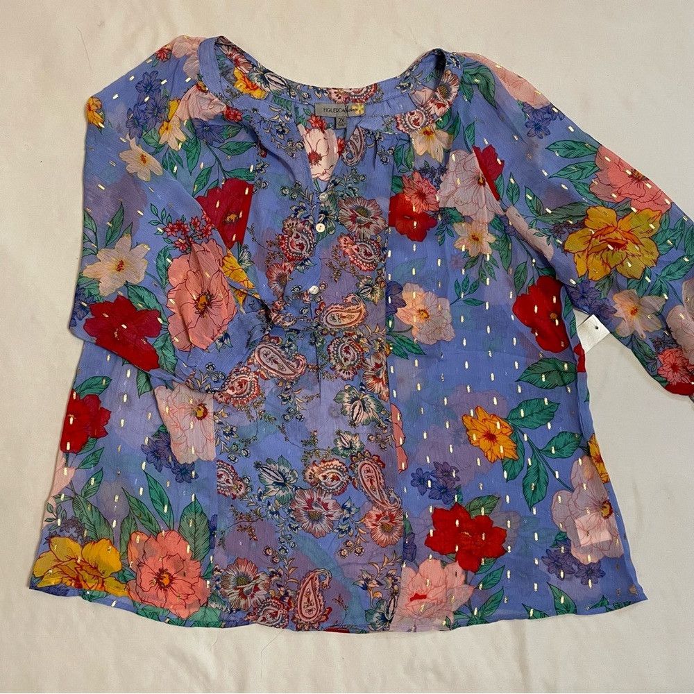 Anthropologie NWT New Figueroa & Flower Floral Blouse 3/4 Sleeve Size 2X Size XXL / US 16-18 / IT 52-54 - 5 Thumbnail