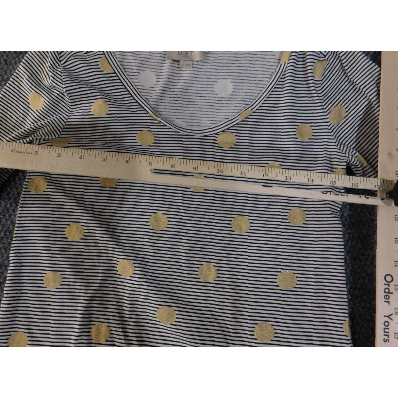 Loft LOFT Shirt Womens S White Navy Stripe Gold Dot Long Sleeve Cotton Blouse Size S / US 4 / IT 40 - 5 Thumbnail
