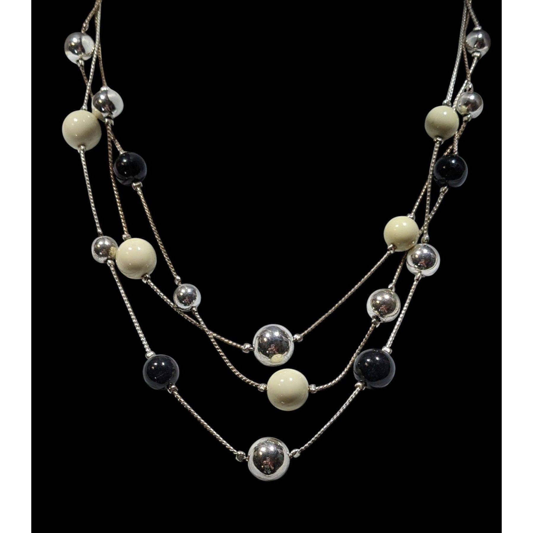 Other Retro Glam Multi-Layered Silver Tone Necklace With Black & C Size ONE SIZE - 2 Thumbnail