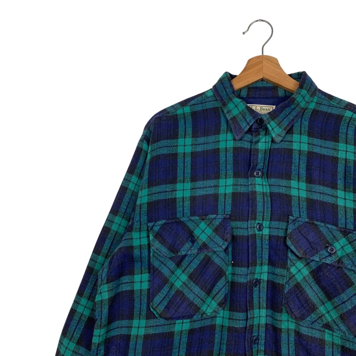 L.L. Bean L.L.BEAN Green Blue Checked Flannel Jacket #1643-C73 Size US L / EU 52-54 / 3 - 3 Thumbnail