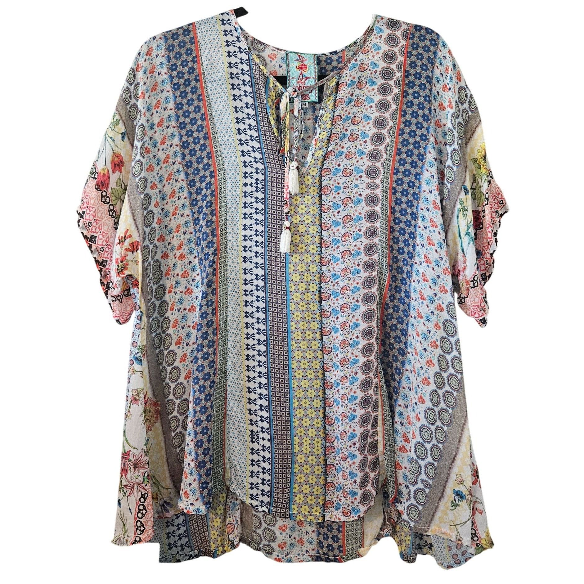 Johnny Was Johnny Was Womens Rayon Patchwork Tunic Top M Boho Tassel Fl Size M / US 6-8 / IT 42-44 - 2 Thumbnail