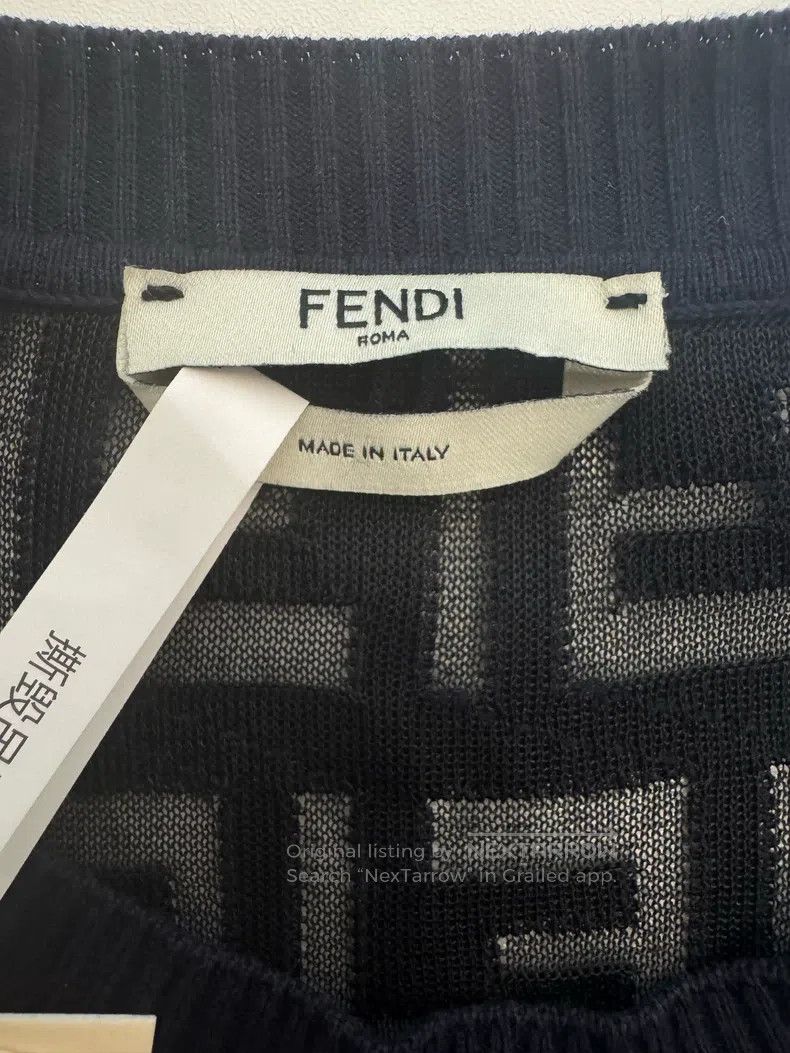 Fendi Fendi All-over Printed Logo Navy Blue Openwork Dress Size XS / US 0-2 / IT 36-38 - 6 Thumbnail