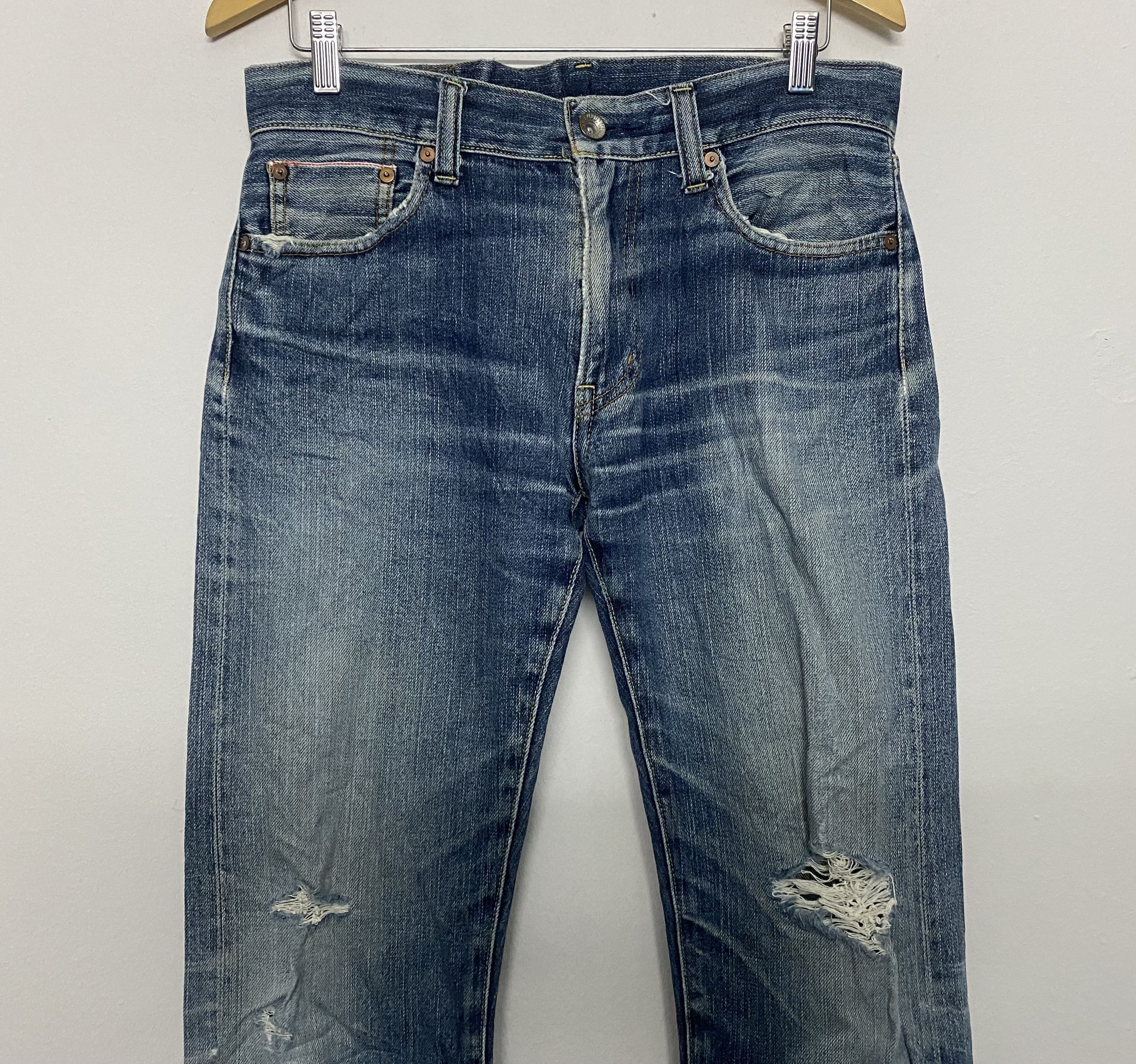 Uniqlo Vtg Uniqlo S002 Selvedge Distressed Jeans Size US 33 - 3 Thumbnail