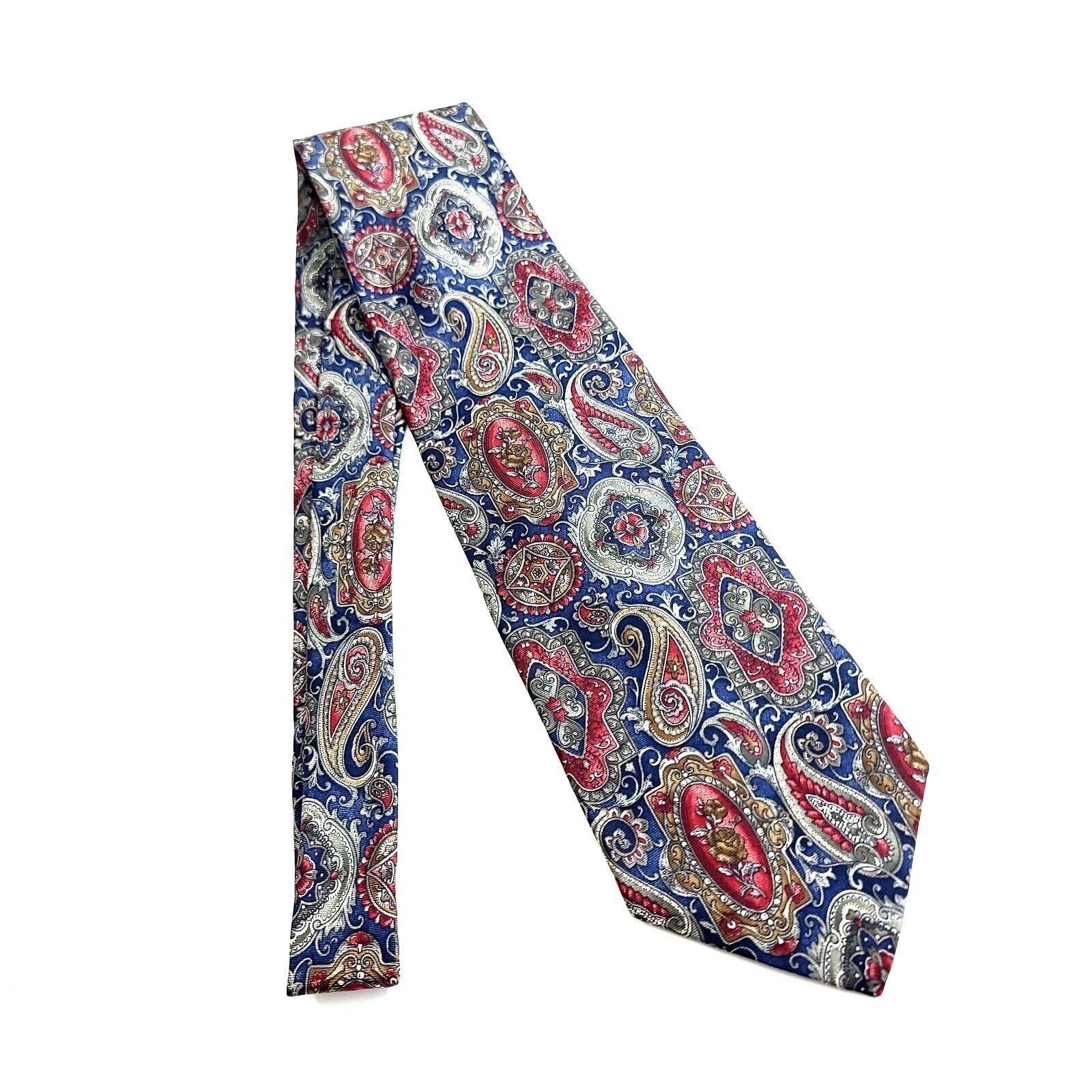 Van Heusen Van Heusen 417 Blue Red Paisley Print Short Wide Silk Tie Size ONE SIZE - 7 Thumbnail