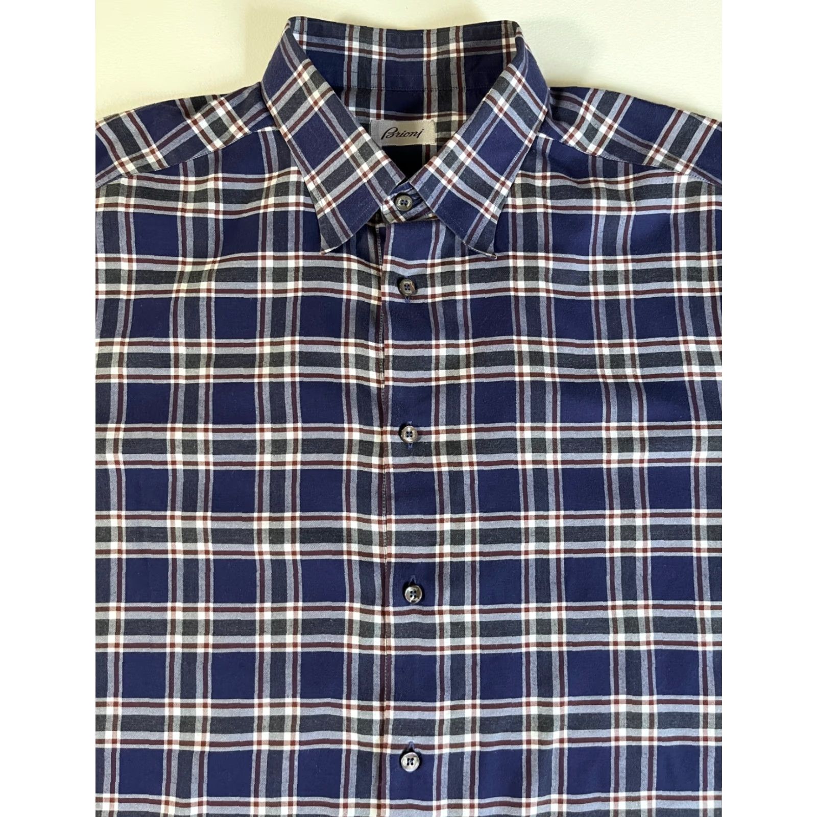 Brioni VINTAGE Brioni Button-Down Shirt Mens Casual 100% Cotton Plaid XL Blue Designer Luxury Shirt Size US XL / EU 56 / 4 - 2 Thumbnail