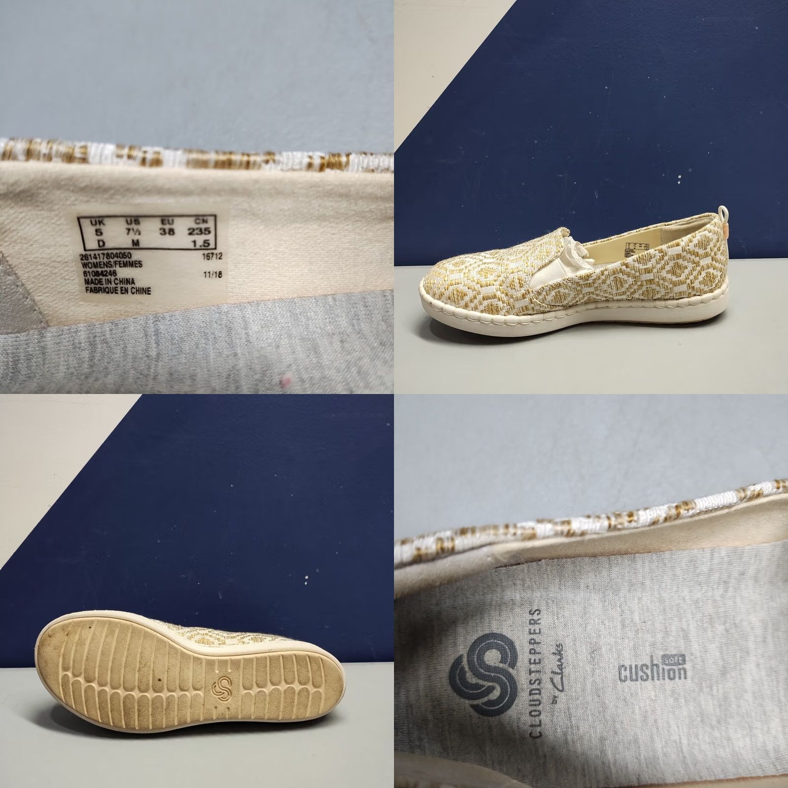 Clarks Clarks Cloudstepper Loafers Womens 7.5 Tan White Slip-On Cushioned Comfort Casual Shoes 261417804050 Size US 8 / IT 38 - 8 Thumbnail