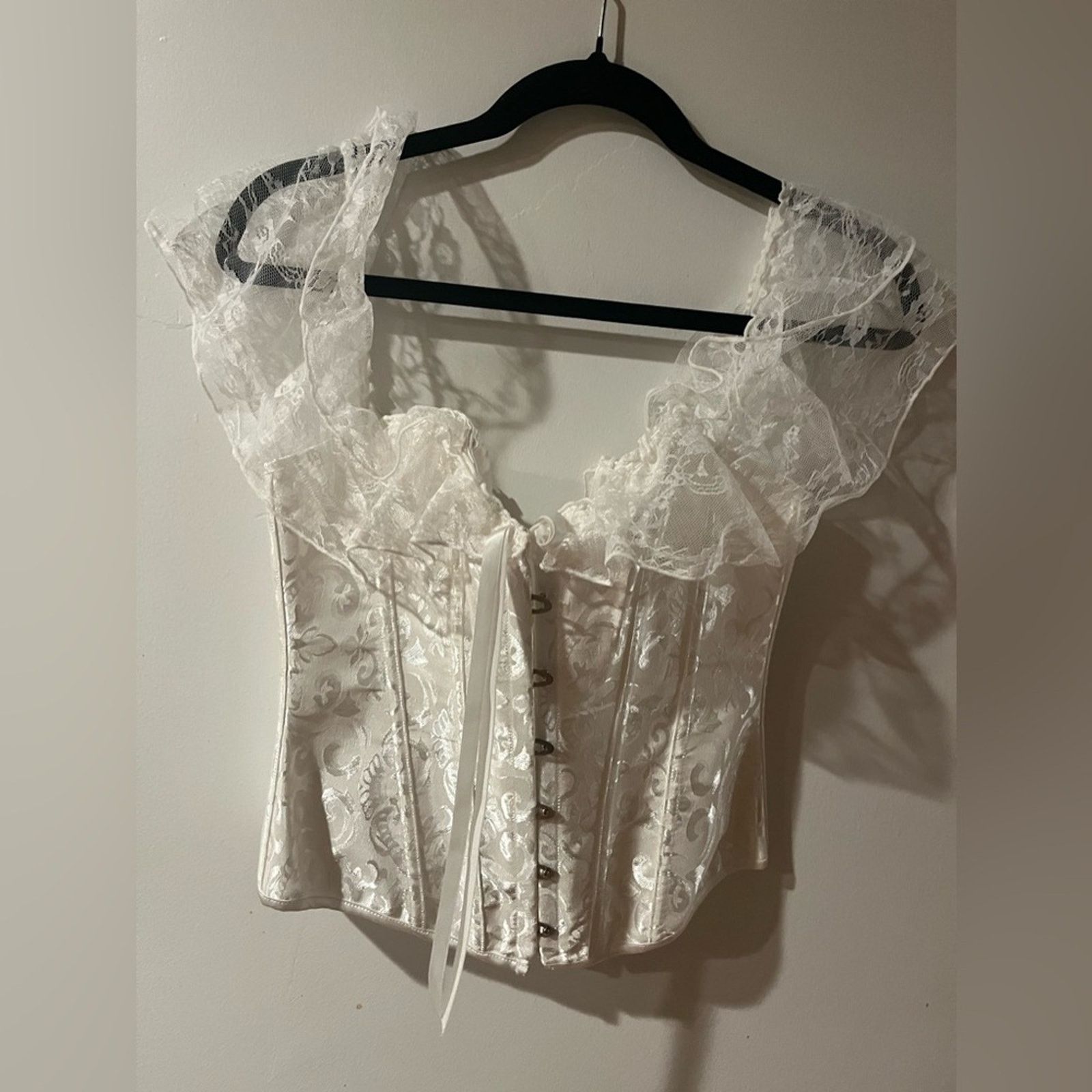 Other White lace corset. Corset draped lace shoulder w Lace up bak Size M / US 6-8 / IT 42-44 - 1 Thumbnail