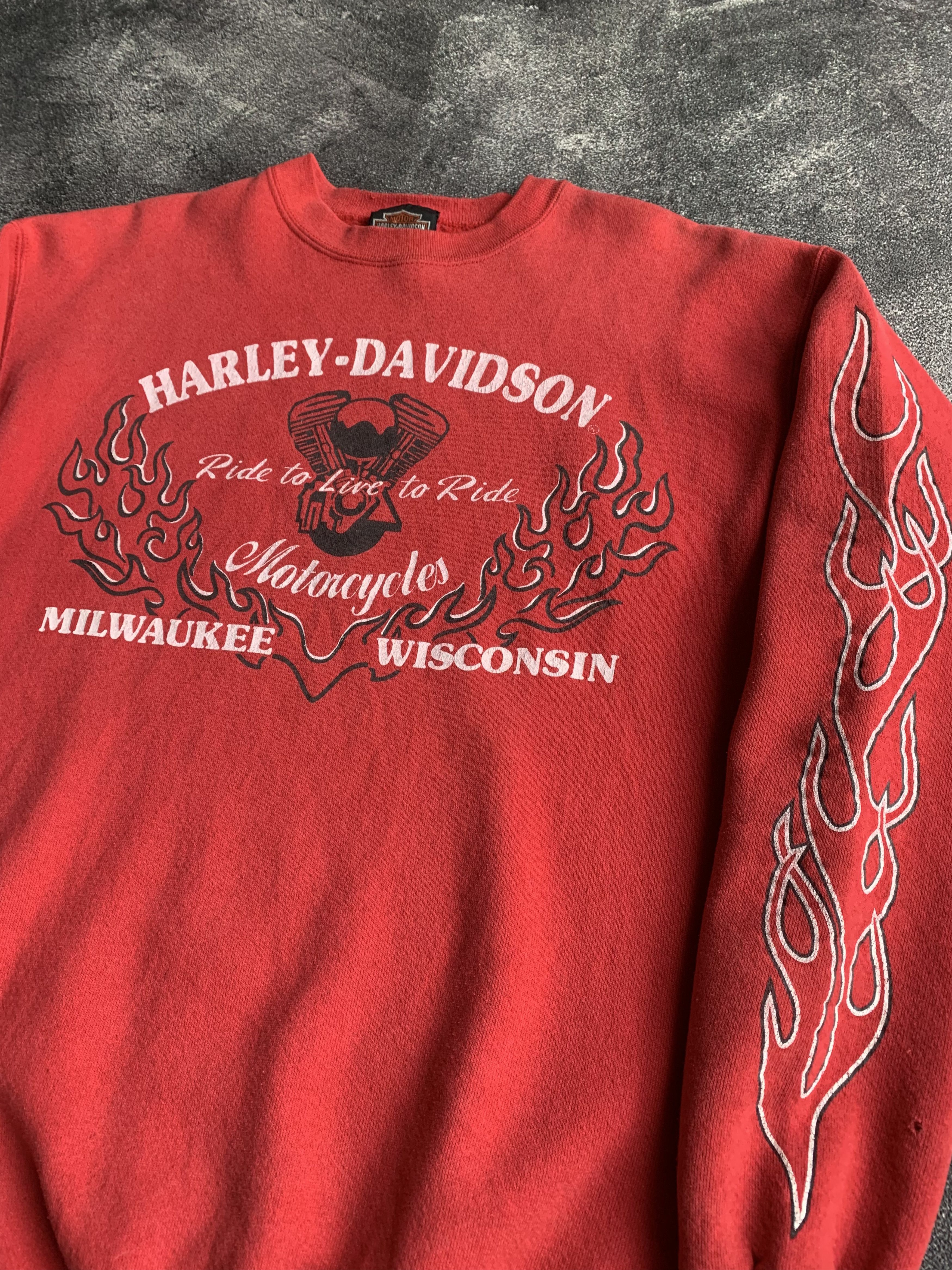 Harley Davidson 💎 Vintage Harley Davidson Ride To Live Flame Sweatshirts Size US M / EU 48-50 / 2 - 2 Thumbnail