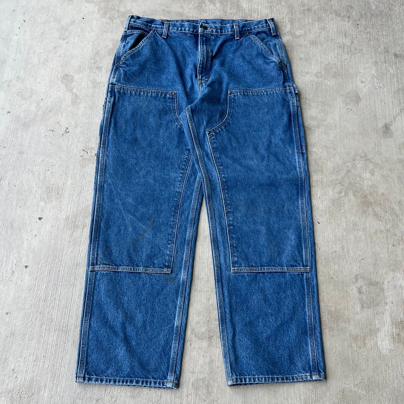 Carhartt × Vintage Carhartt blue denim jeans double knee work carpenter pants Size US 36 / EU 52 - 1 Thumbnail