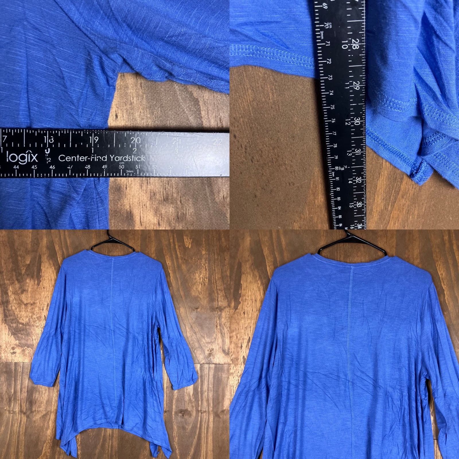 Vintage Chico's Zenergy Womens Blouse Blue Asymmetrical Tunic 3/4 Sleeve Roll Tab 2 (L) Size L / US 10 / IT 46 - 8 Thumbnail