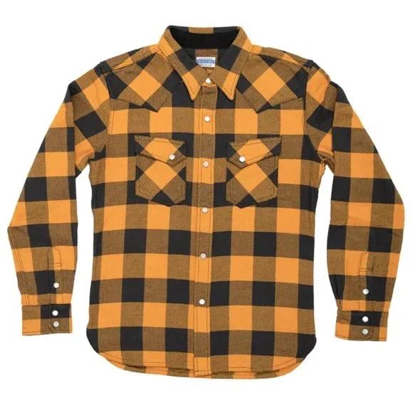 The Flat Head Flat Head Block Check Western Flannel Shirt Orange
