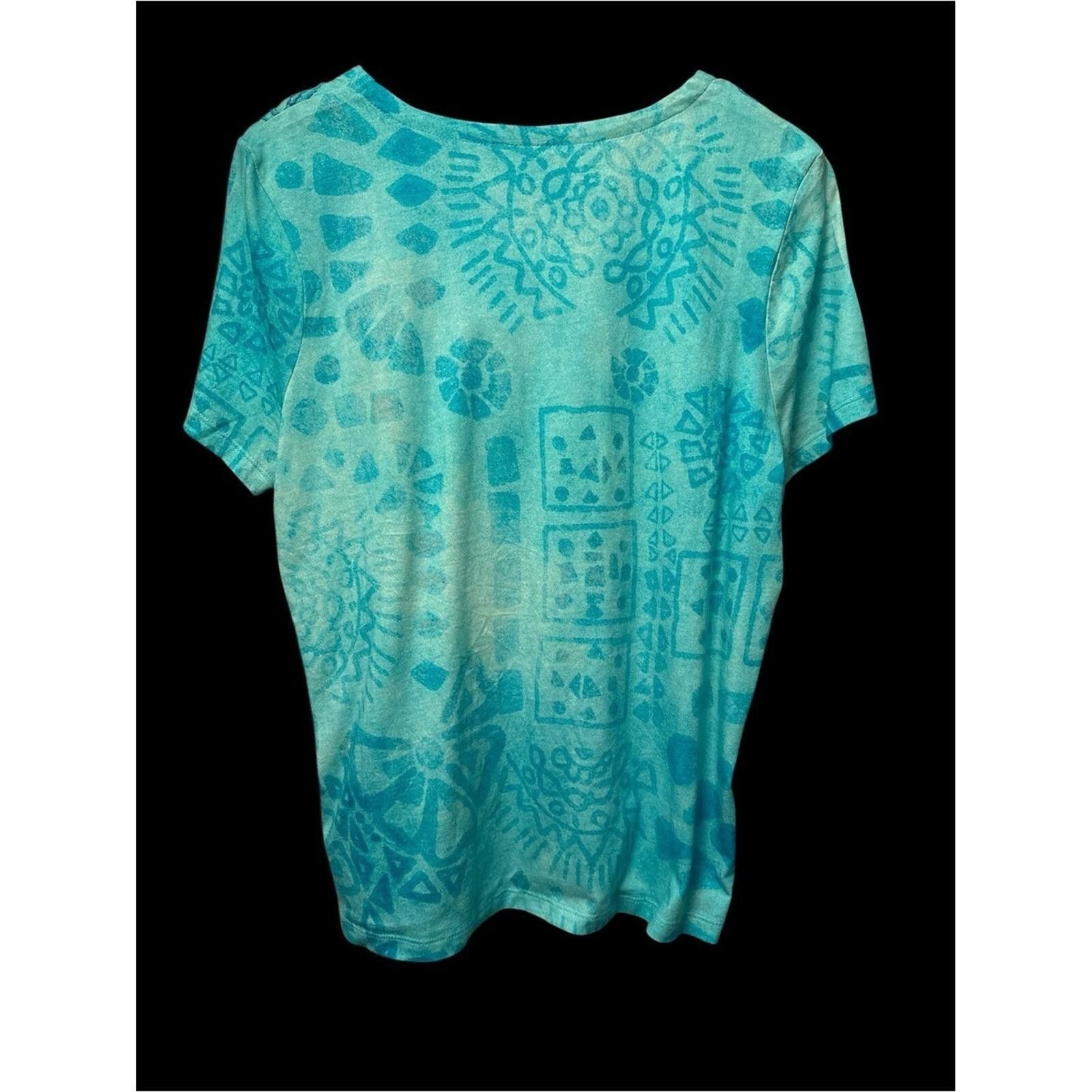 Chicos Chico's Turquoise Short-Sleeve Scoop Neck Patterned Top Size M / US 6-8 / IT 42-44 - 2 Thumbnail