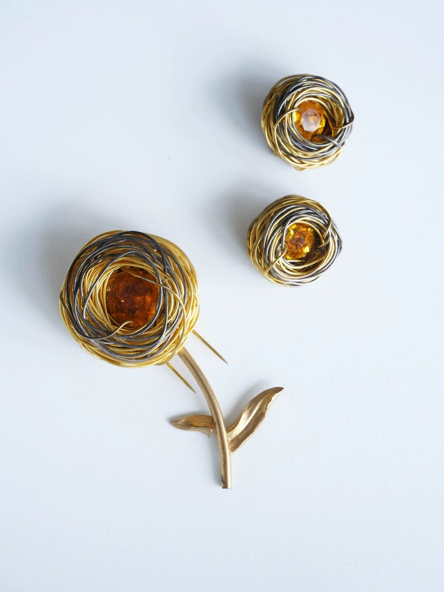 Other Roger Jean Pierre Handmade Nest Amber Crystal Flower Brooch Size ONE SIZE - 9 Thumbnail