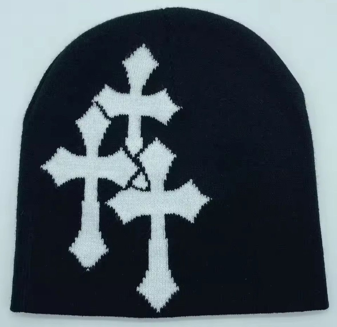 Other Y2K Vintage Goth Cross Pattern Knit Beanie Hat Skullies Cap Size ONE SIZE - 1 Thumbnail