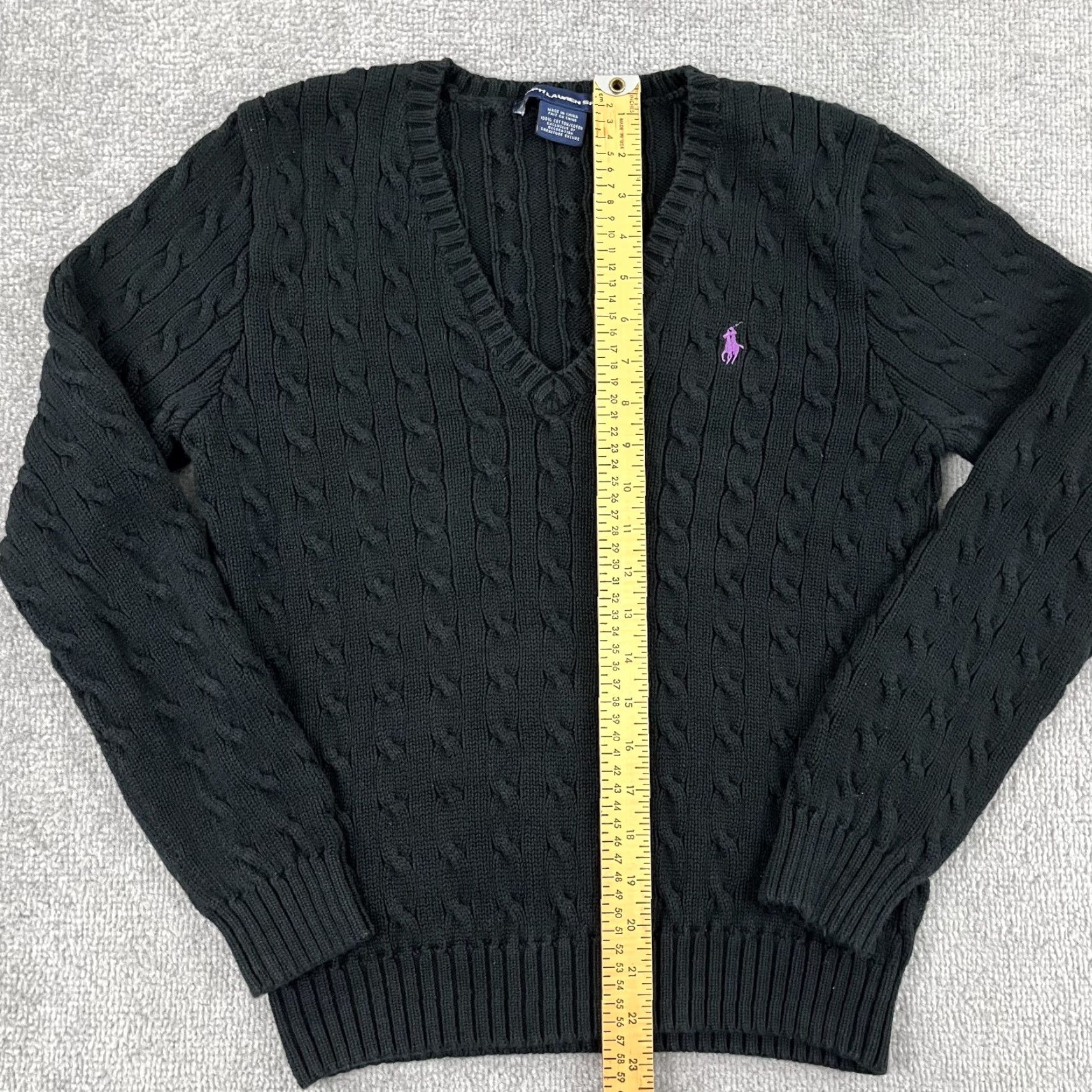 Polo Ralph Lauren Ralph Lauren Sport Sweater Women L Black Cable Knit V-Neck Pullover Classic Preppy Size L / US 10 / IT 46 - 4 Thumbnail