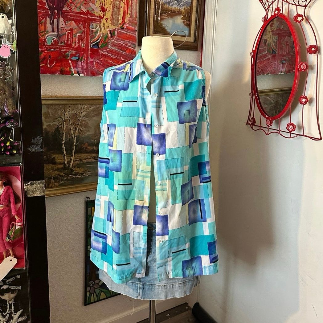Other stained blouses.com square print button up tank top Size L / US 10 / IT 46 - 1 Thumbnail