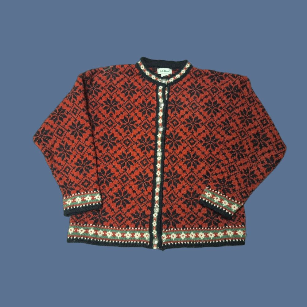 Vintage L.L.Bean Sweater Women's M 100% Merino Lamb's Wool Crew Neck Long Sleeve Red/Black Size M / US 6-8 / IT 42-44 - 1 Thumbnail