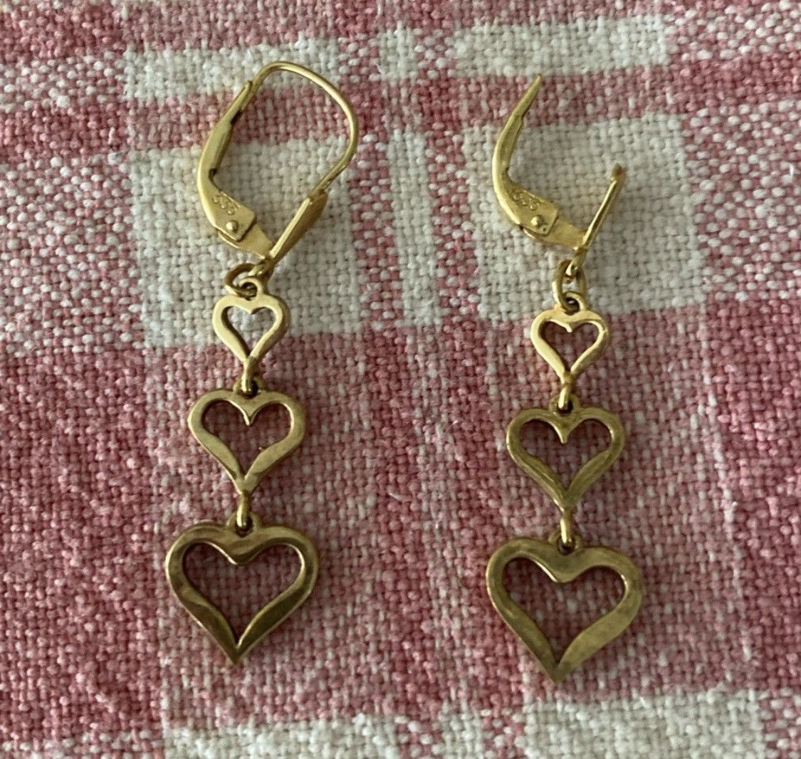 Other FB FRANZ BREUNING 333 GOLD 8K TRIPLE HEART DANGLE EARRINGS Size ONE SIZE - 2 Thumbnail