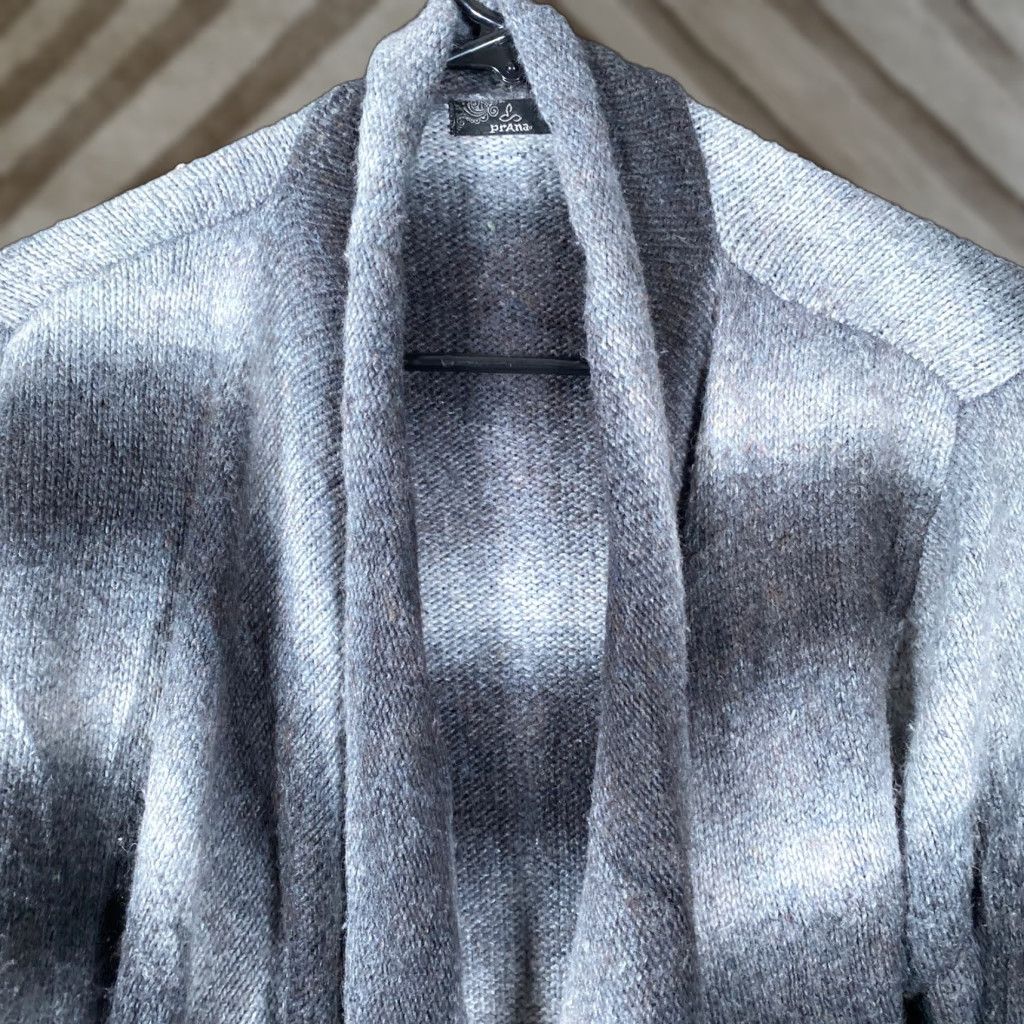 Prana prAna Womens Cardigan Black Gray Striped Open Waterfall Wool Blend L Sweater Knit Casual Workwear Travel Formal Party/Cocktail Wedding Size L / US 10 / IT 46 - 1 Thumbnail