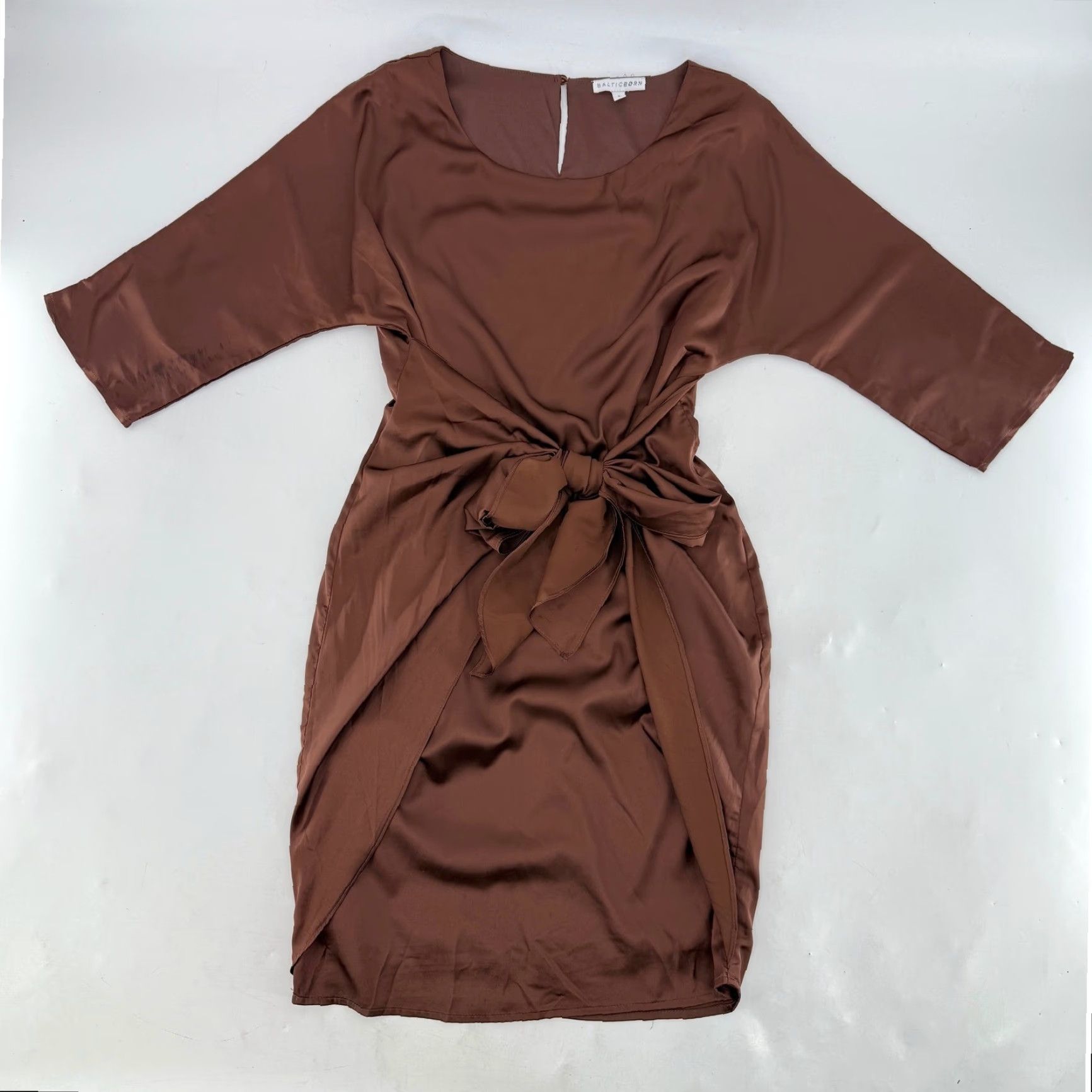 Born VINTAGE? No. Baltic Born Brown Tie Front Tulip Hem Midi Dress Womens Size S / US 4 / IT 40 - 5 Thumbnail