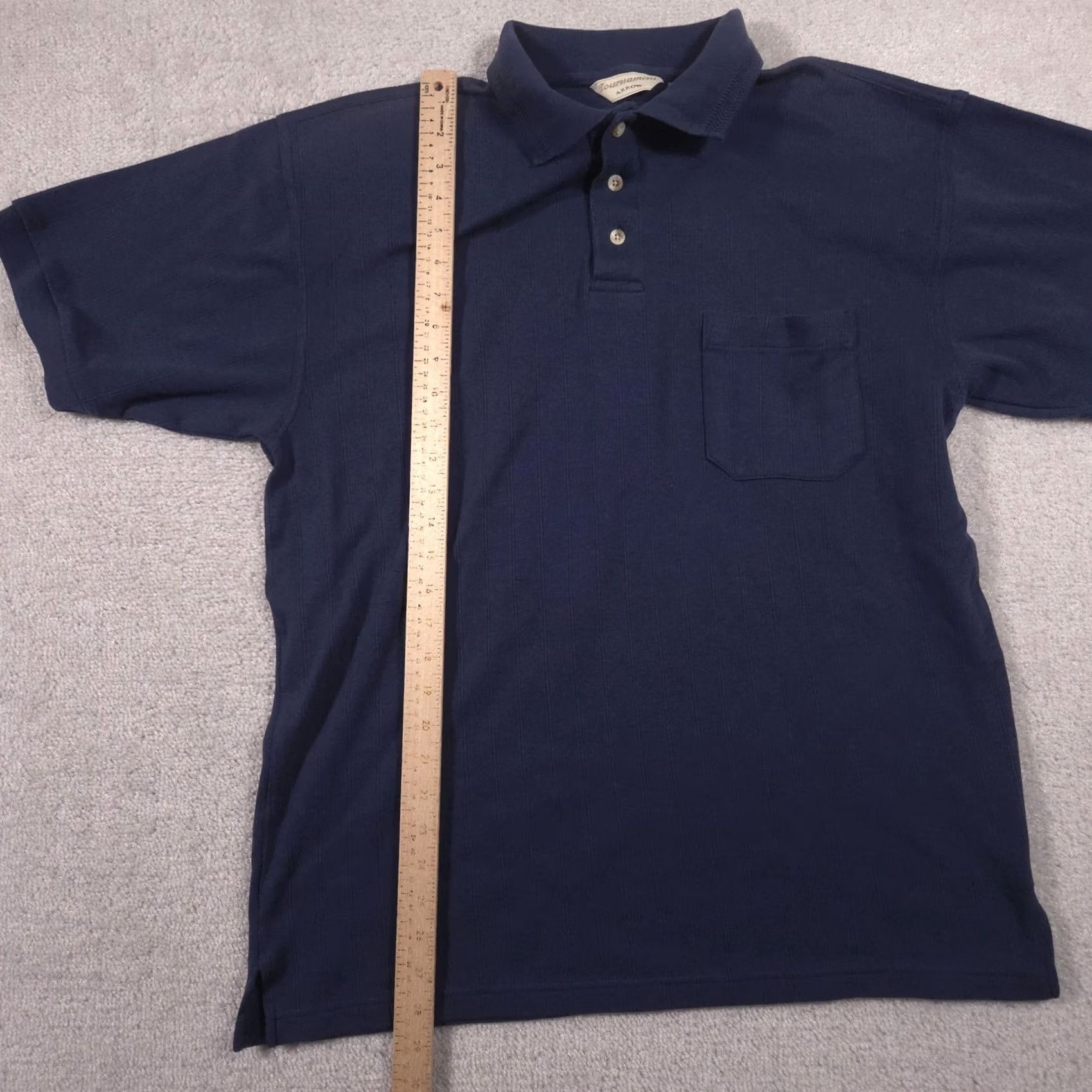 Arrow Arrow Tournament Polo Shirt Mens M Blue Textured Stripe Knit Pocket Casual Size US M / EU 48-50 / 2 - 7 Thumbnail