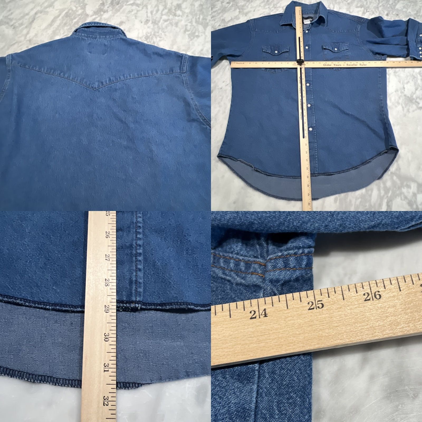 Wrangler VINTAGE Wrangler Pearl Snap Western Shirt Men’s 17-36 Regular Fit Long Tails Denim Blue Cotton Pocket Embroidered Collared Cowboy Shirt Mens Size US XL / EU 56 / 4 - 8 Thumbnail
