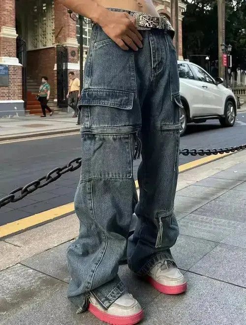 00s japanese label cargo jeans y2k 立体裁断 Japanese Brand × Jean Y2k Baggy Cargo Pants Denim Baggy