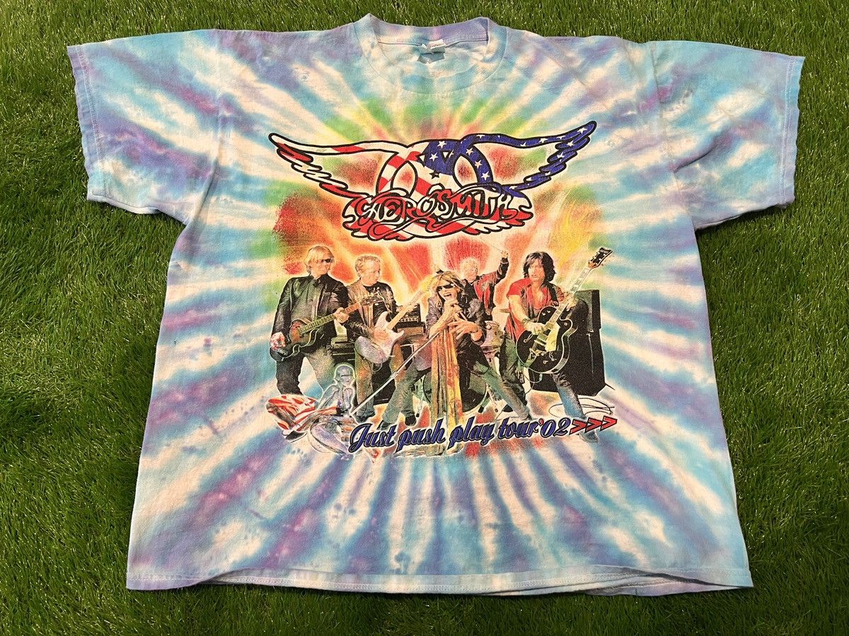 Aerosmith × Vintage Vintage Aerosmith 2002 Just Push Play Tour Tie Dye 2-SIDED Size US XL / EU 56 / 4 - 1 Thumbnail