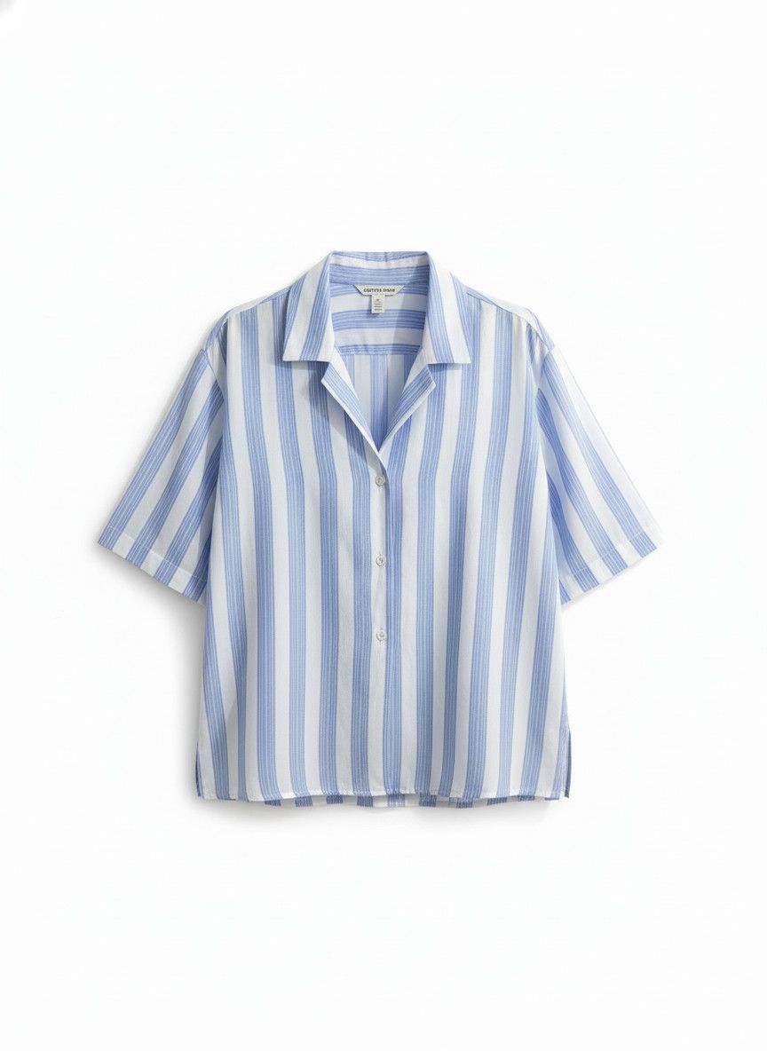Country Road Country Road Women's Blue & White Striped Short Sleeve Blouse Top Size M / US 6-8 / IT 42-44 - 1 Thumbnail