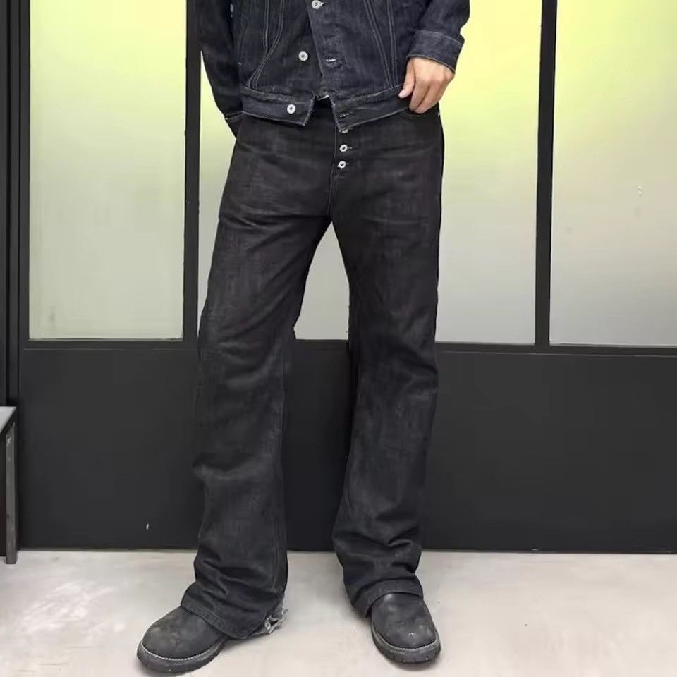 Black Wide Straight Leg Selvedge Raw Denim Jeans