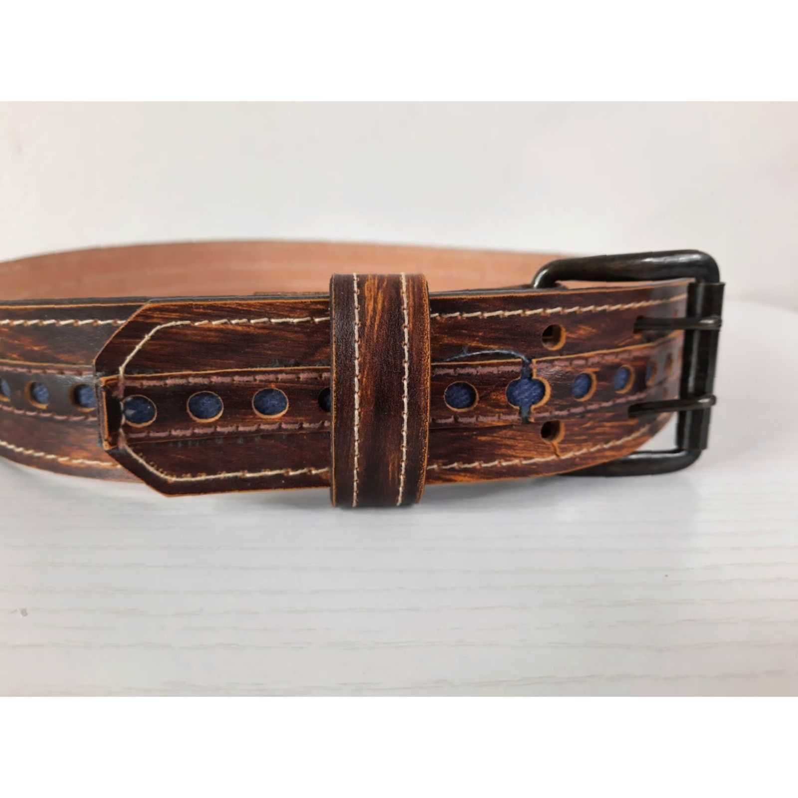 Vintage VINTAGE Stamped Brown Genuine Banded Leather Western Ranger Belt 30 Wood Print Belt Men Regular Brown 30 Western Ranger Belt Size 30 - 6 Thumbnail