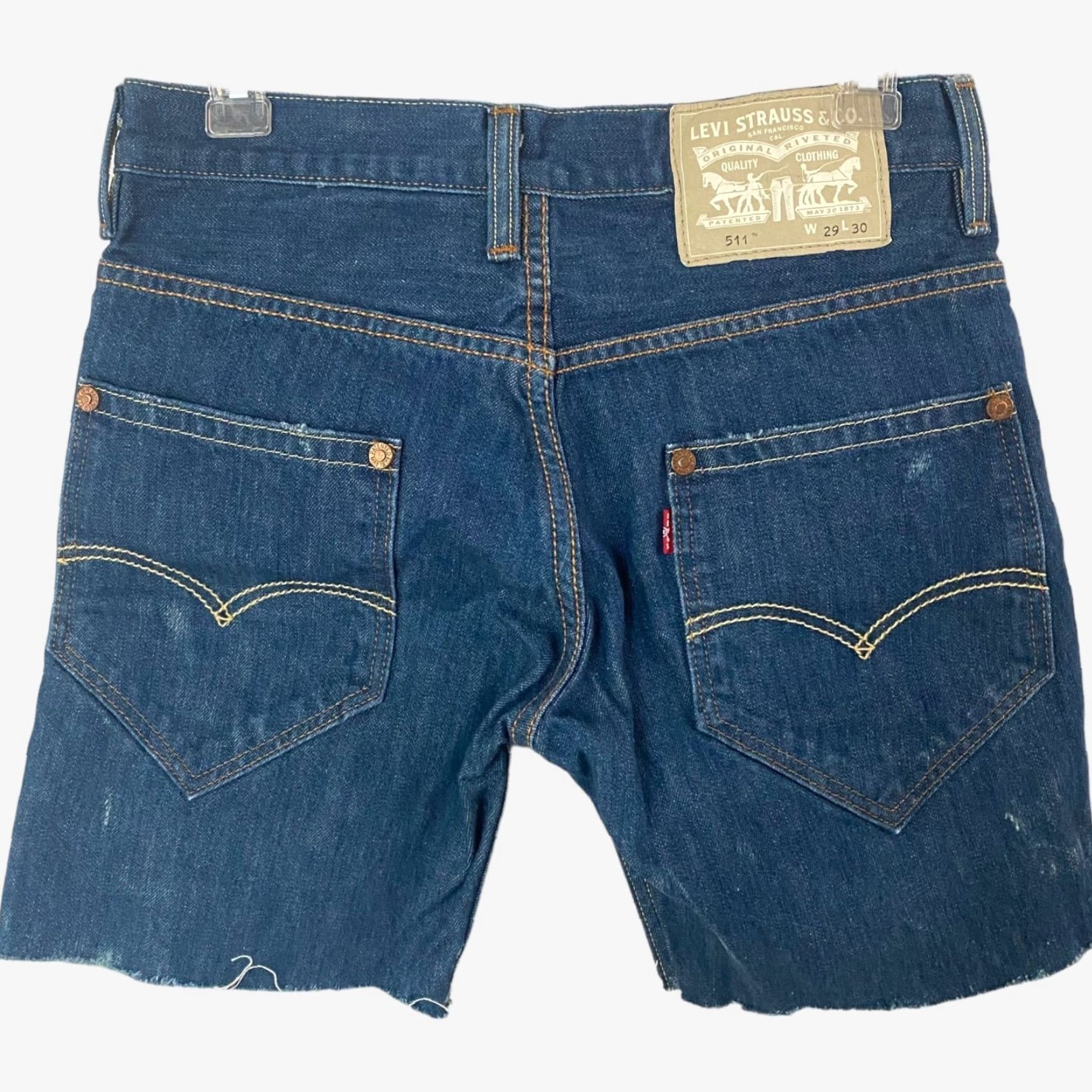 Levi's VINTAGE Levi's Mid-Rise Upcycled 511 Shorts Women's 29 Blue Medium Wash Raw-Hem Denim Size 27" / US 4 / IT 40 - 4 Thumbnail