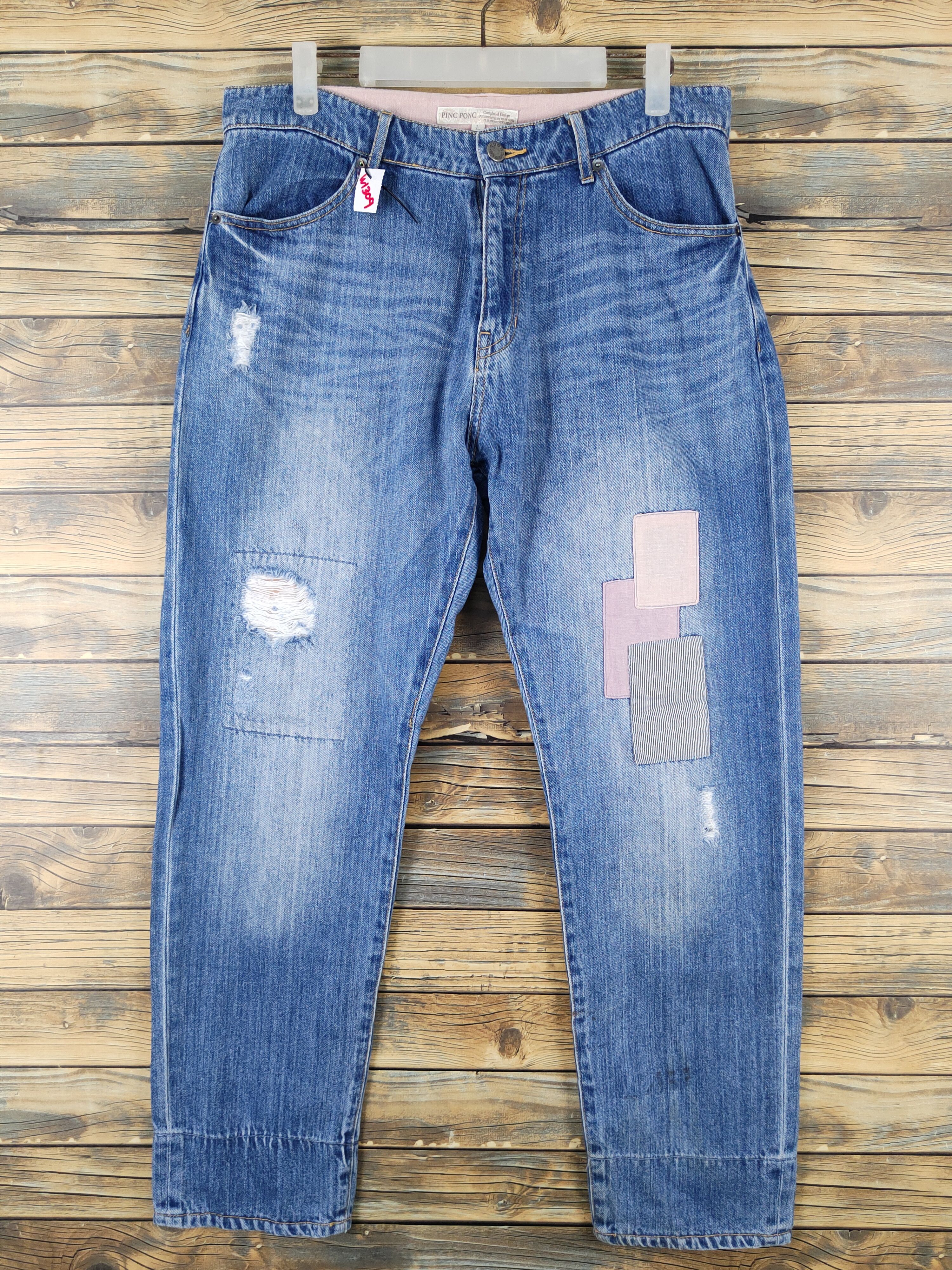 Pinc Ponc Blue Distressed Ripped Patch Jeans #1309