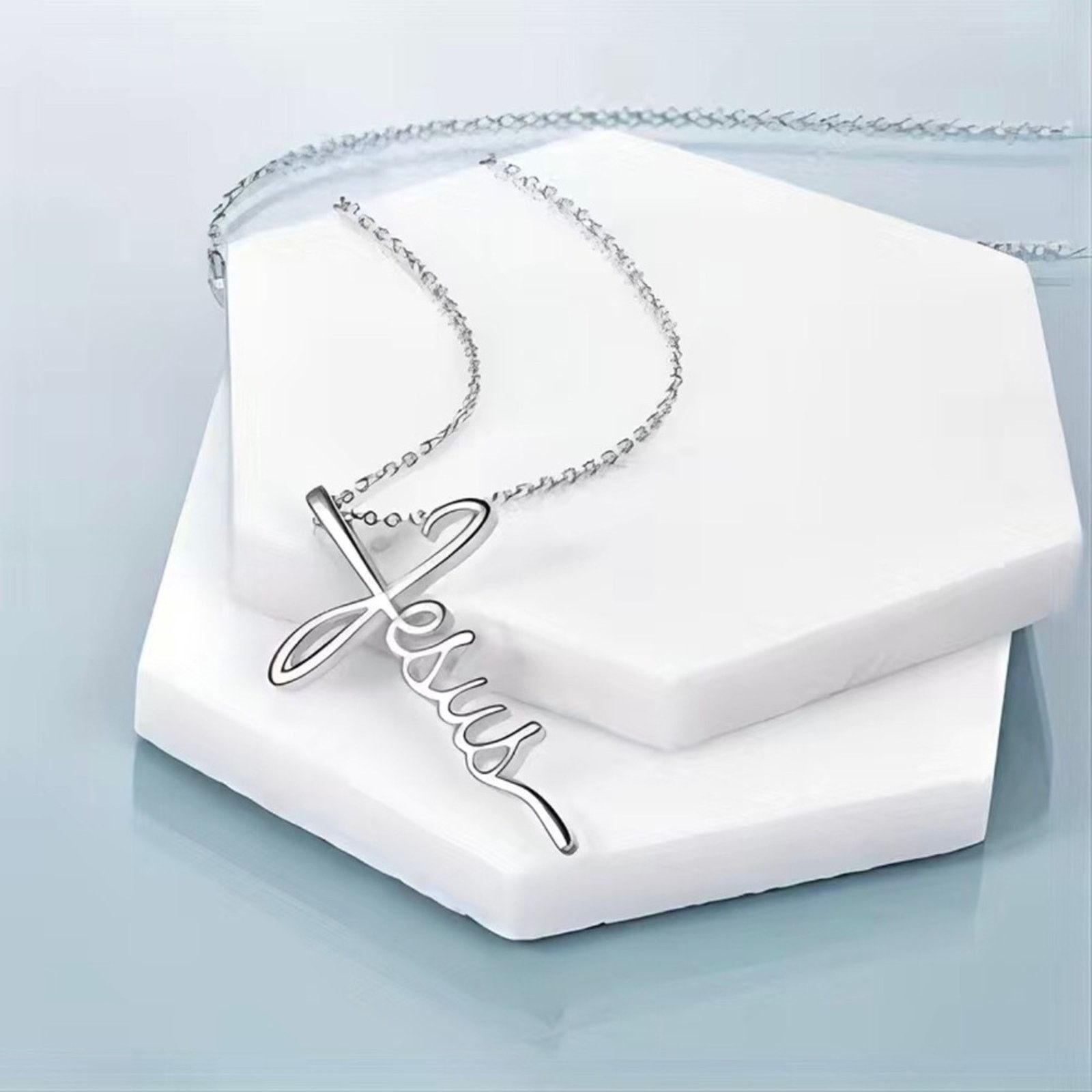 Jewelry Religious Jesus silver necklace gift box blessing card Size ONE SIZE - 9 Thumbnail