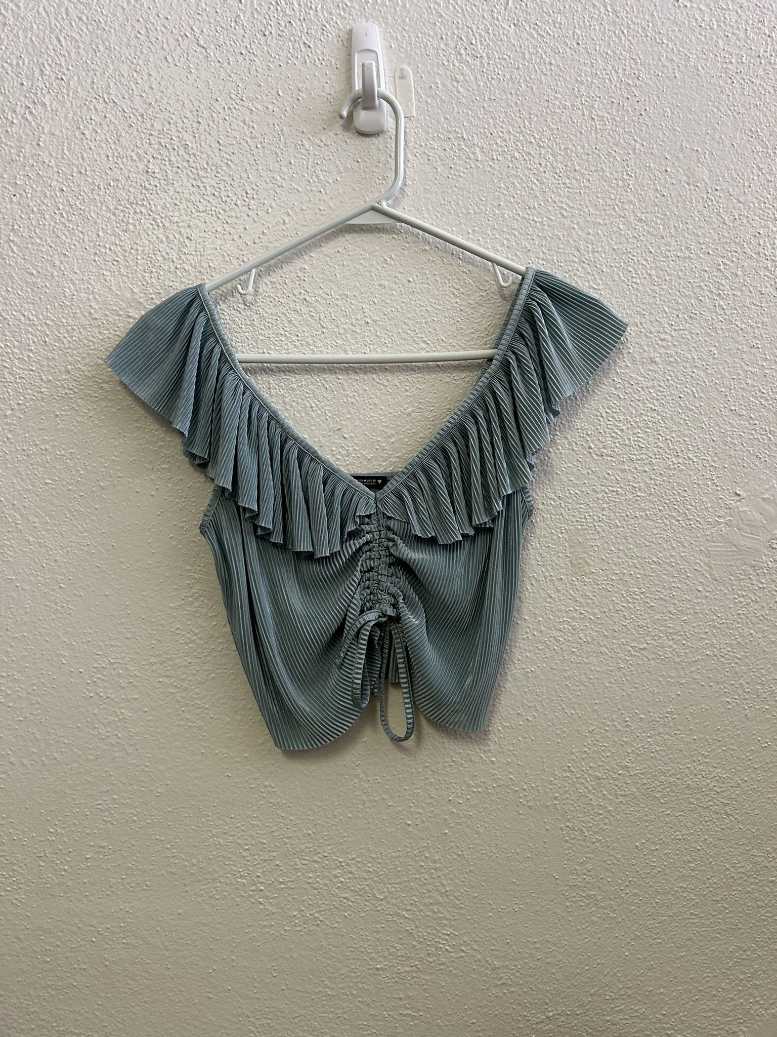 Zara ZARA MERMAID PLEATED SEAFOAM GREEN CROPPED TOP SIZE M Size M / US 6-8 / IT 42-44 - 2 Thumbnail