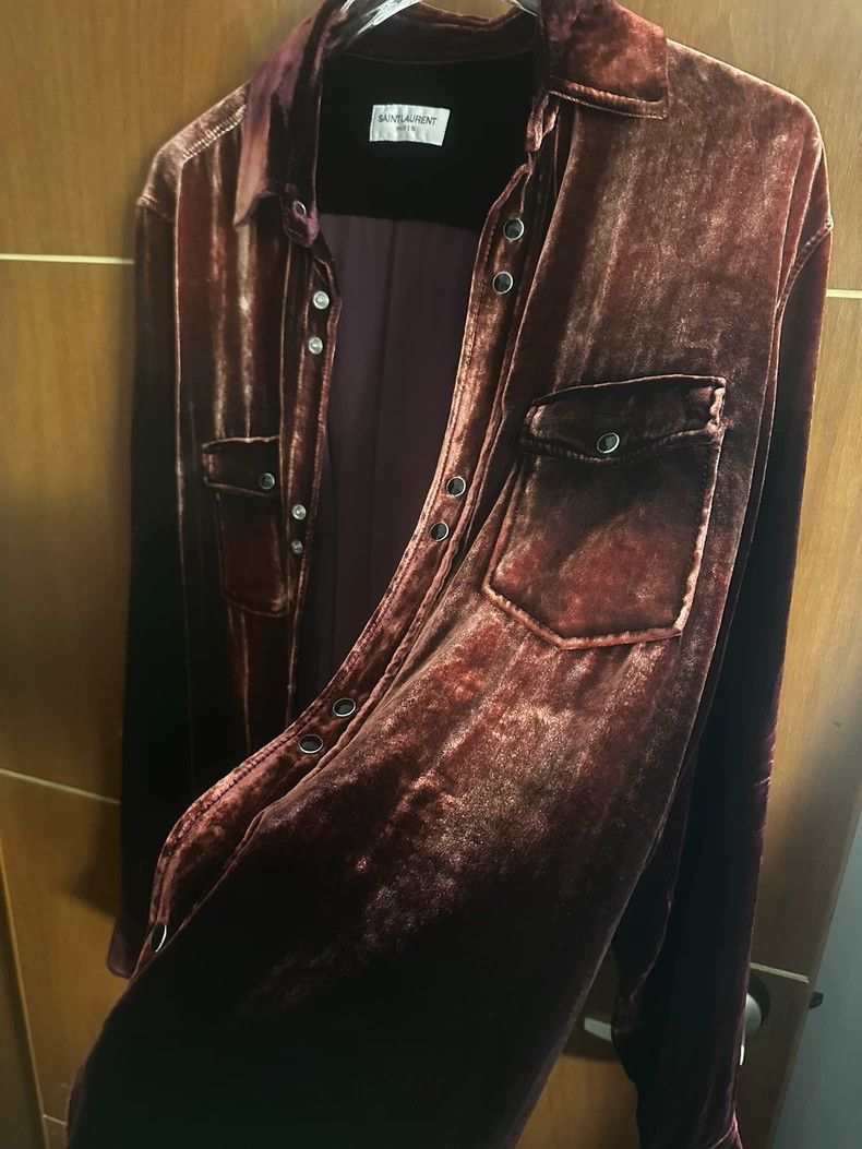 Saint Laurent Paris Saint Laurent Paris Red velvet denim shirt-2506 Size US S / EU 44-46 / 1 - 2 Thumbnail