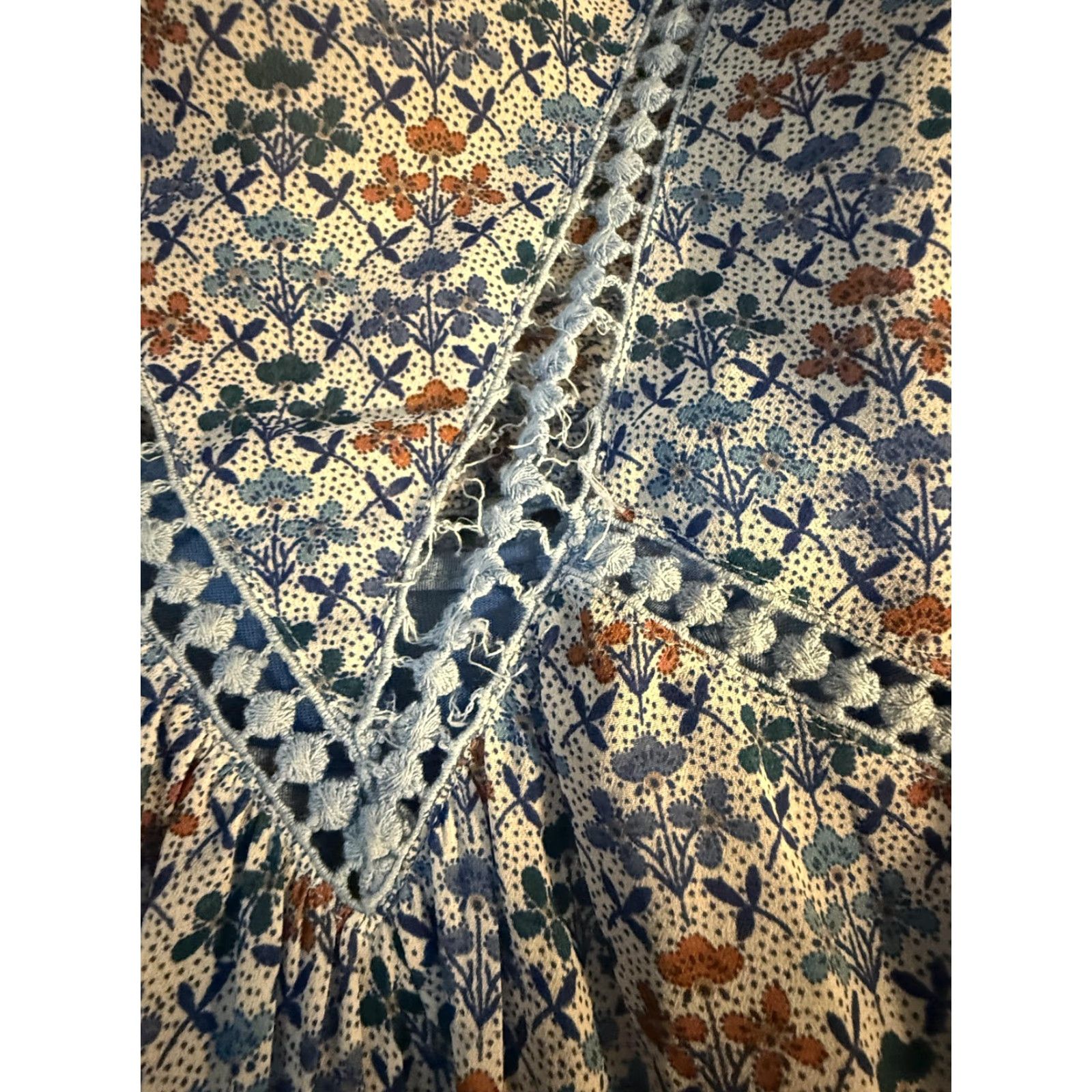 Vintage Holding Horses Dress Womens 0 Blue Floral Boho V Neck Knee Length Fit Flare Long Sleeve, Casual, 0, Womens Size XS / US 0-2 / IT 36-38 - 3 Thumbnail