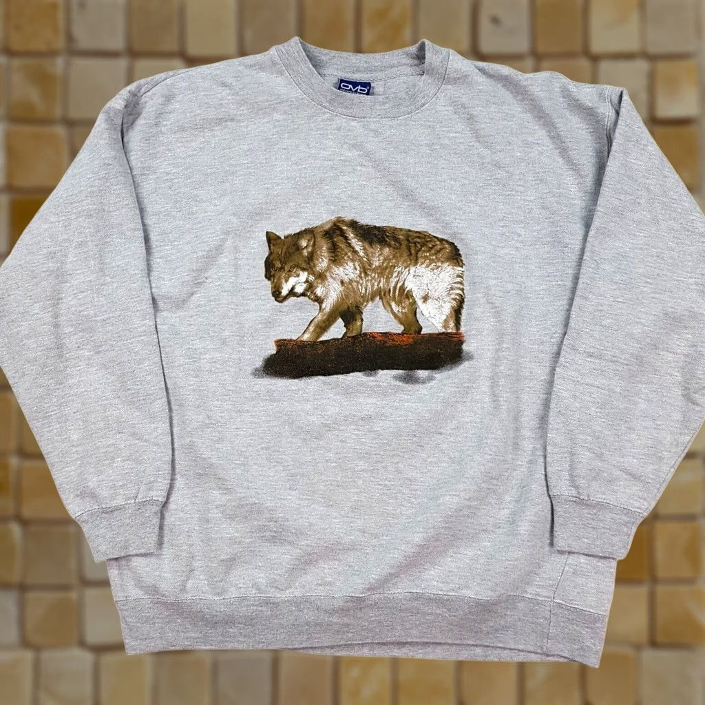 Vintage VINTAGE Wolf Gray Men's XL Pullover Sweatshirt Crewneck Y2K Dog Graphic Print Outdoor 90s University Hunting Nature Starters? Size US XL / EU 56 / 4 - 1 Thumbnail