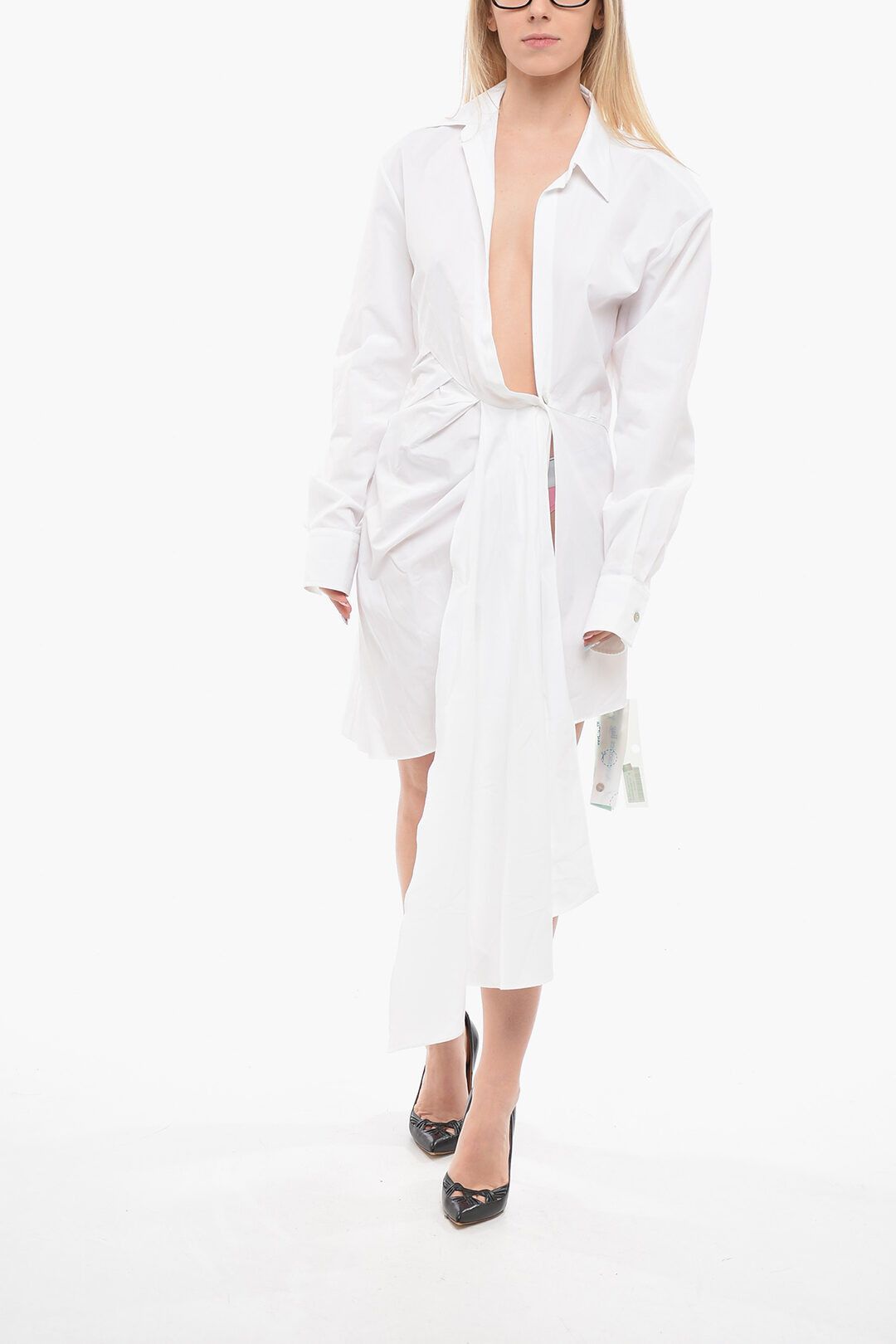 image of Off White Og1Mm0524 Long Sleeved Bow Shirt Dress In White, Women's (Size Medium)