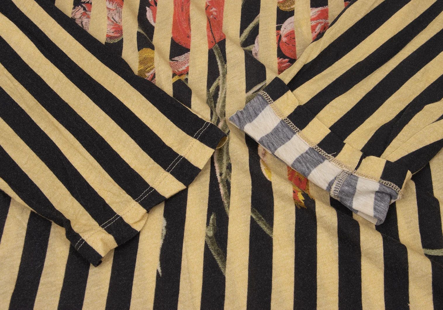 Dries Van Noten Floral Print Striped Cut-and-Sew Top in Yellow and Black Size US M / EU 48-50 / 2 - 5 Thumbnail