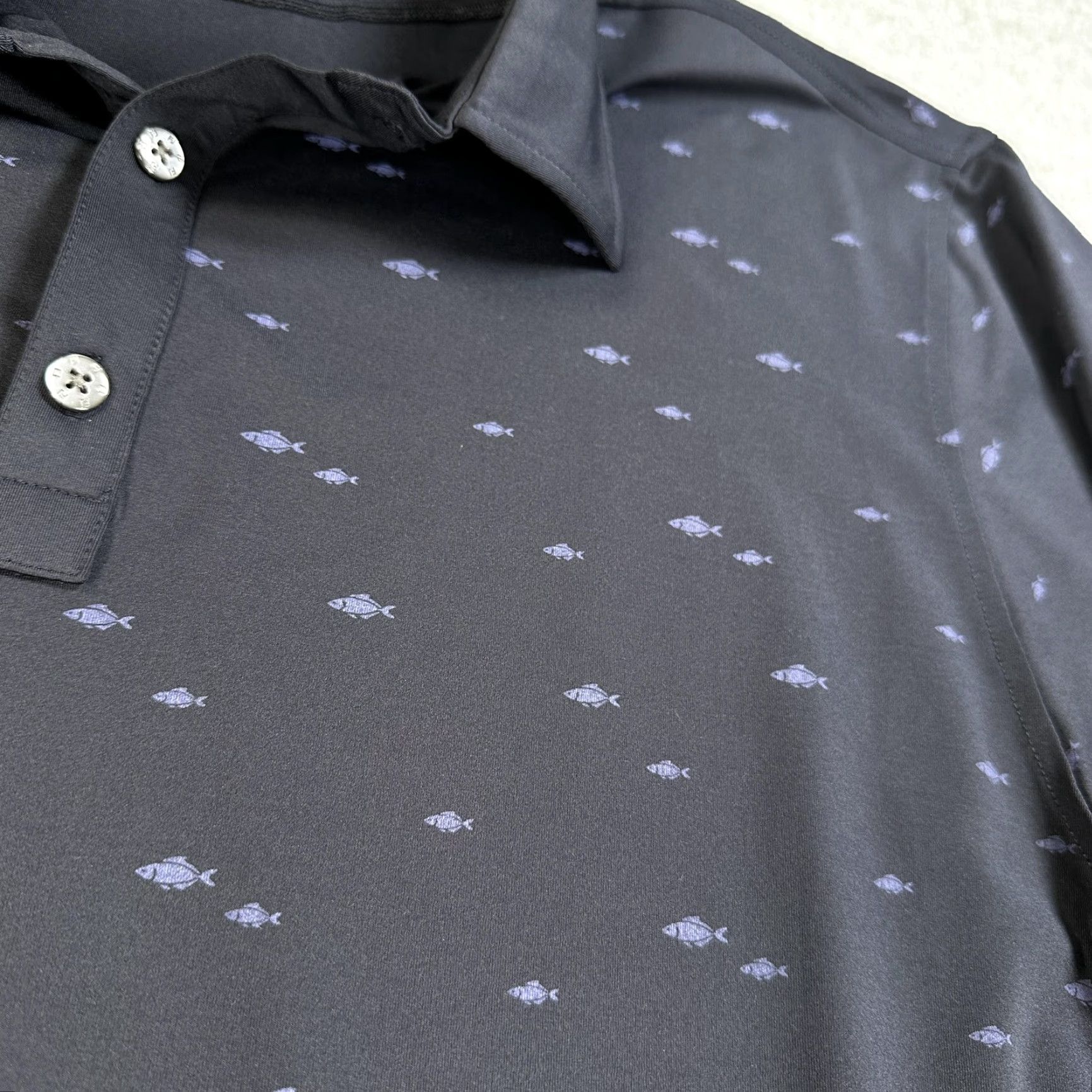 FootJoy Polo Shirt Mens L Blue Fish Print Alsatian Golf Club Short Sleeve Polo Shirt Mens Blue Fish Print