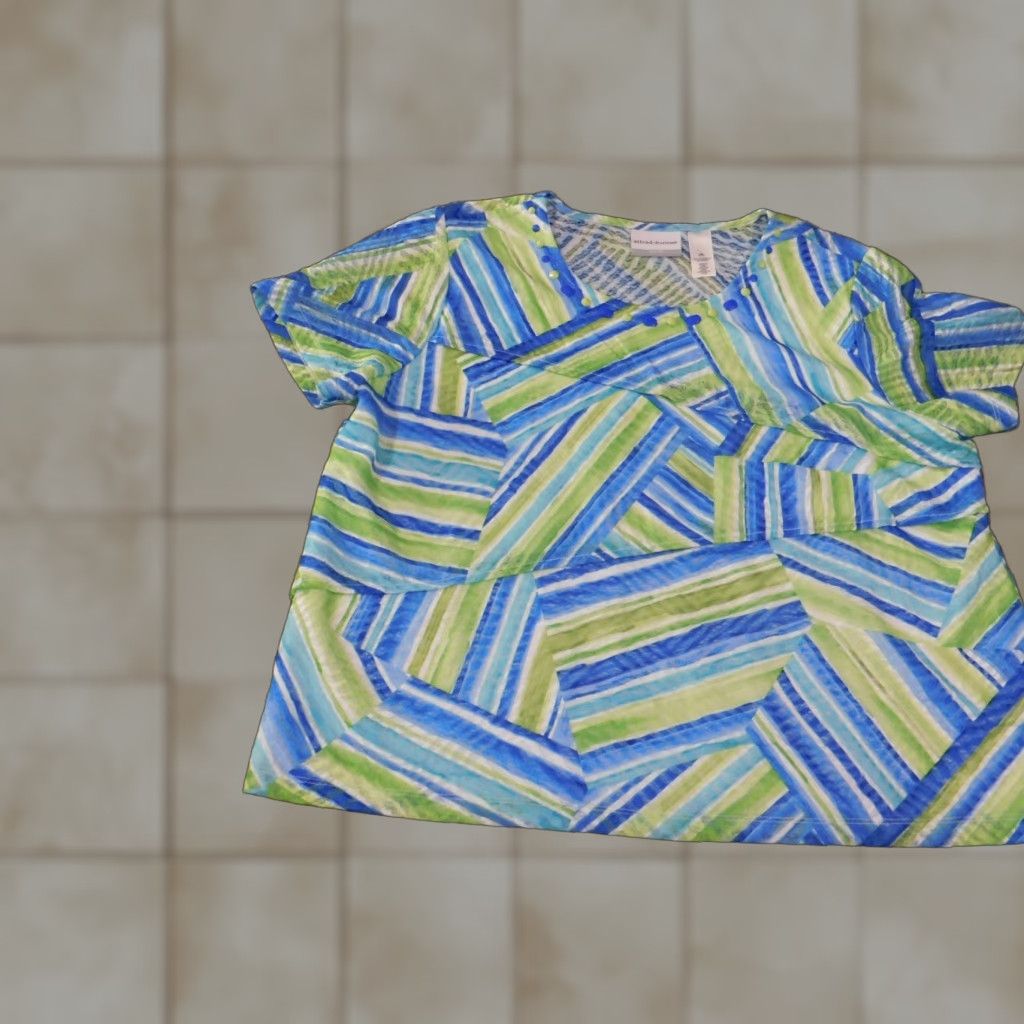 Vintage Alfred Dunner Top Geometric Beads Green Blue Womens Petite XL Polyester Size XL / US 12-14 / IT 48-50 - 1 Thumbnail