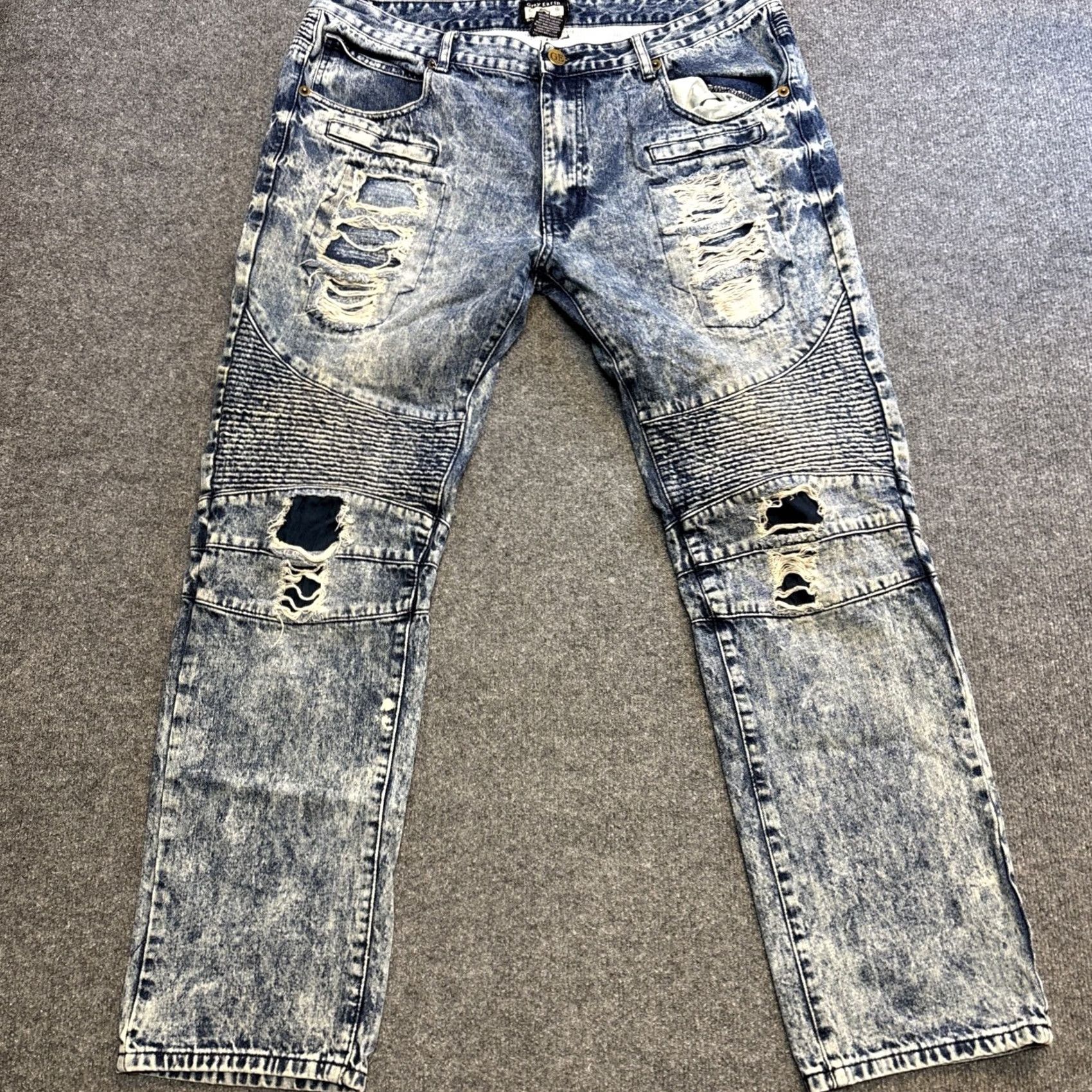 Vintage Gray Earth Moto Acid Washed Jeans Mens W40xL31 Distressed Regular Straight Leg Size US 40 / EU 56 - 2 Thumbnail