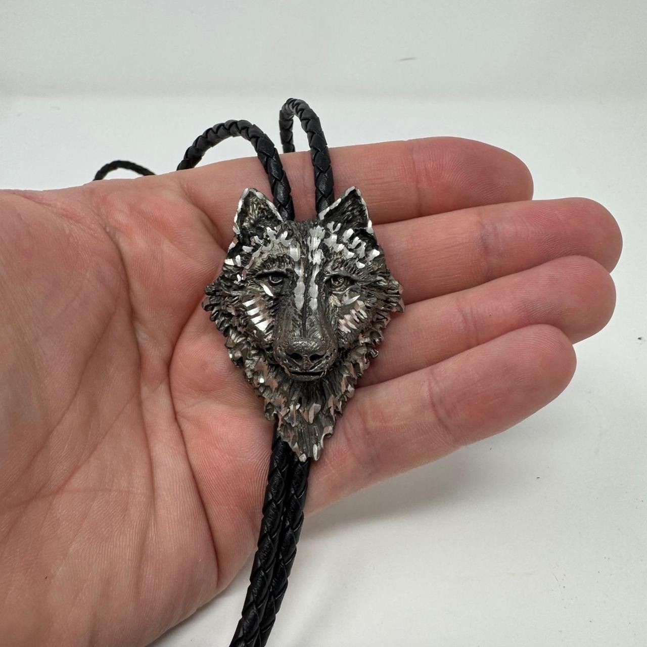 Vintage Vintage Pewter Wolf Bolo Tie Western Braided EJC 96 Signed Size ONE SIZE - 3 Thumbnail
