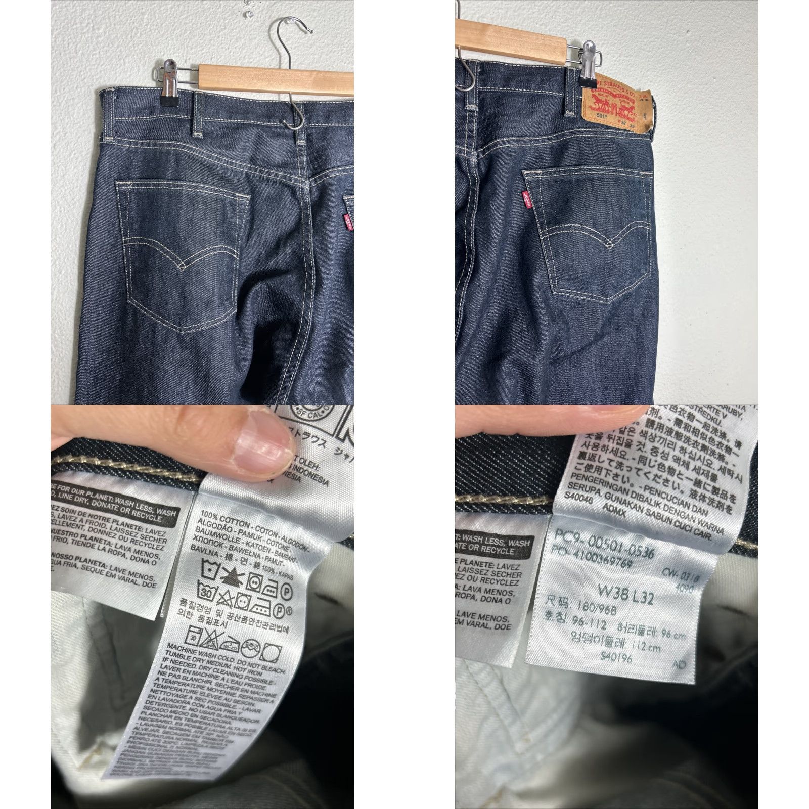 Levi's Levis Jeans Mens 38x30 Blue Denim 501 Button Fly Straight Leg American Dark Wash Size US 38 / EU 54 - 9 Thumbnail