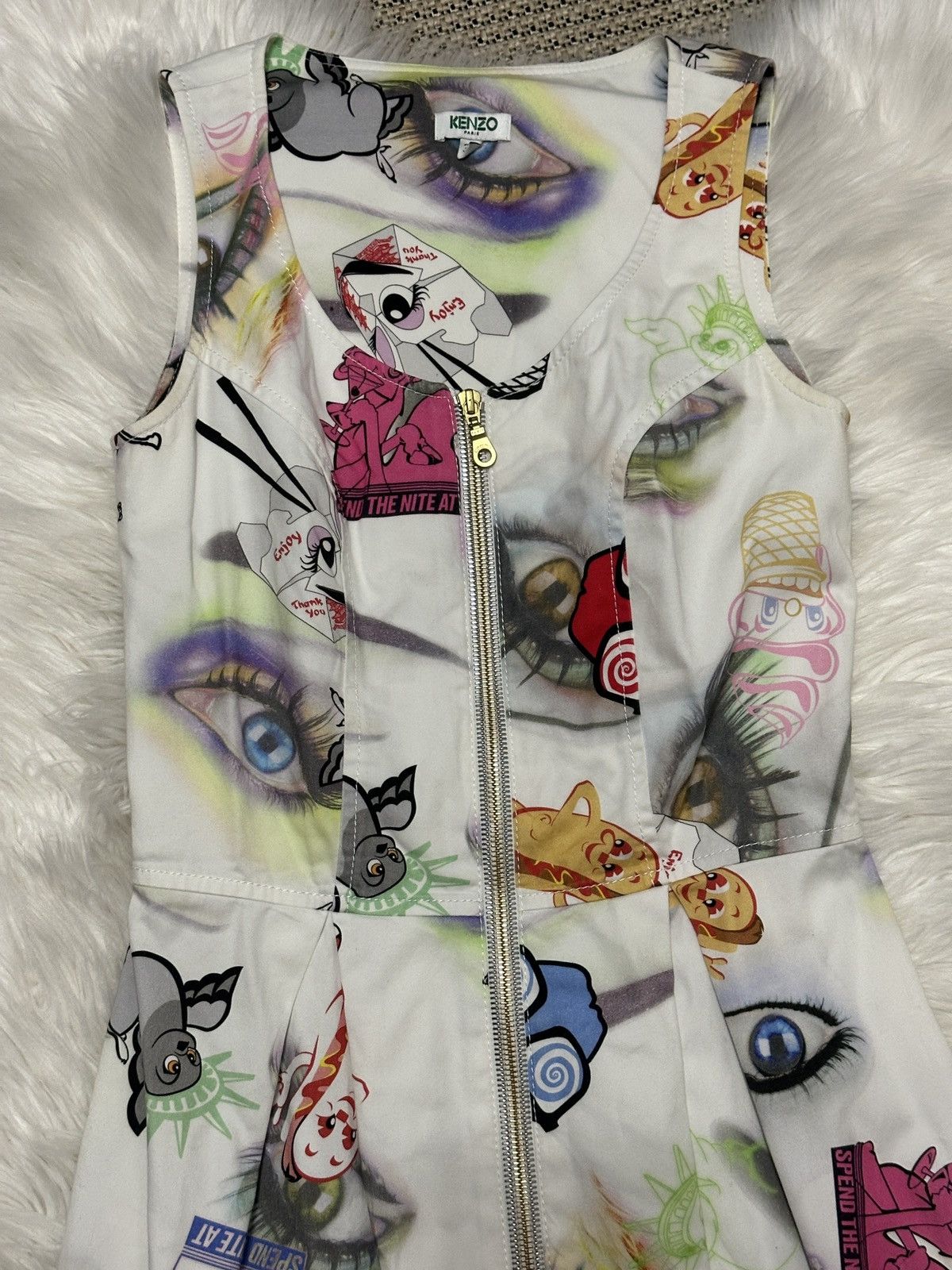 Kenzo Kenzo White Printed Cotton Zip Front Mini Dress limited Size XS / US 0-2 / IT 36-38 - 2 Thumbnail