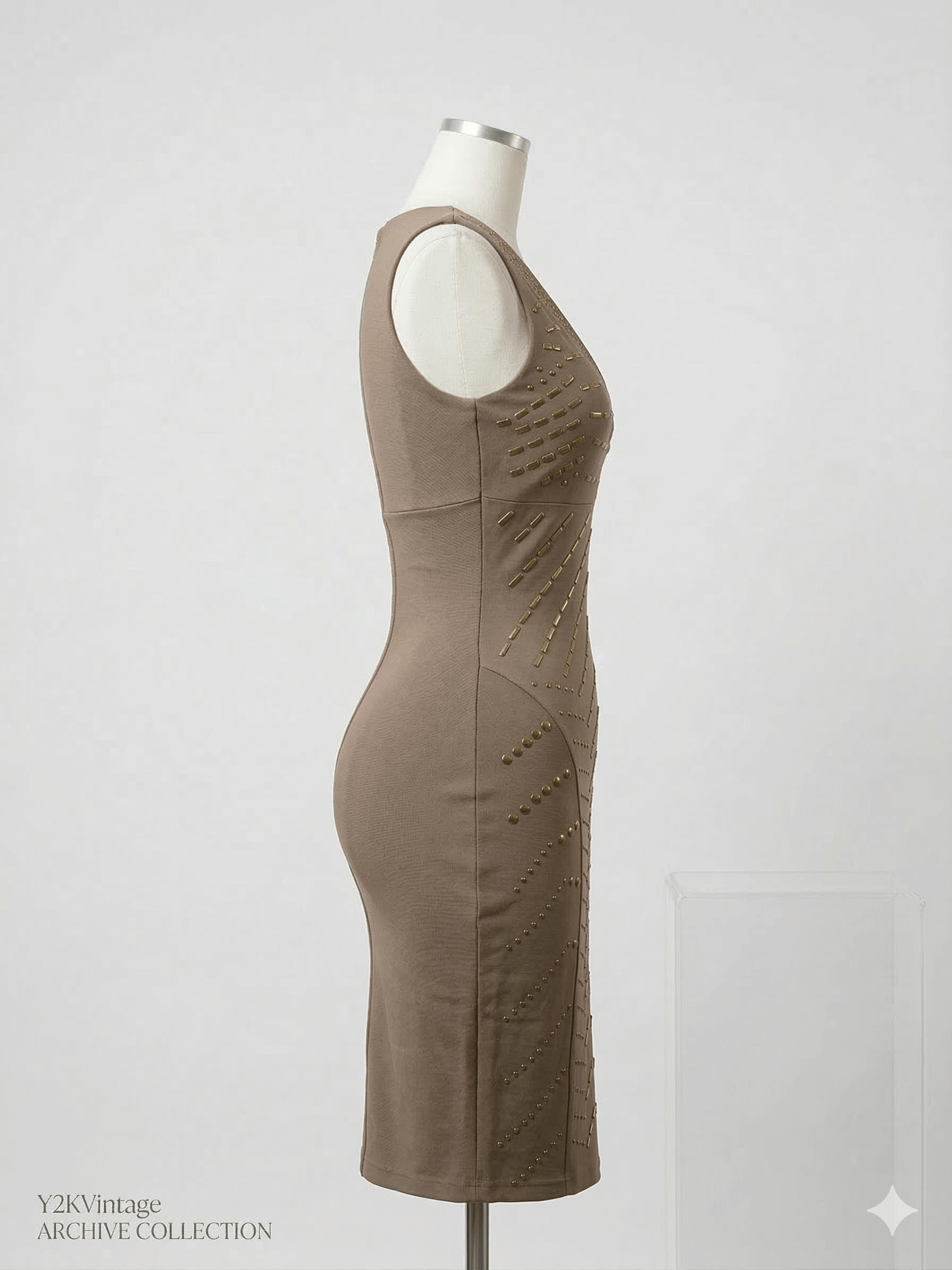 House of CB Rare OG Celeb Boutique "Ivana" Studded Bandage Dress - Mink Size M / US 6-8 / IT 42-44 - 2 Thumbnail