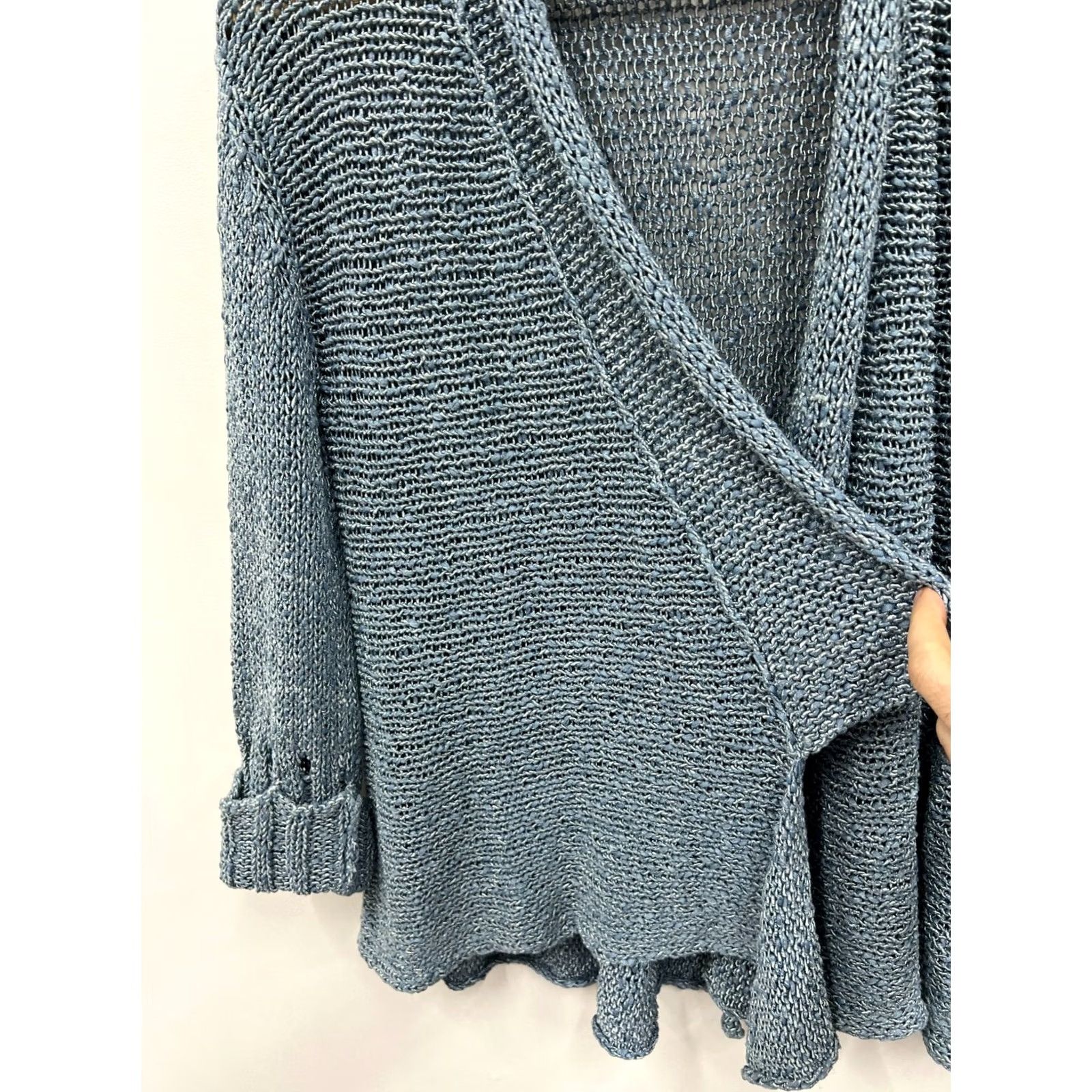 Vintage OSKA Knit Cardigan Sweater Open Front Wmns Size 3 Blue Silver Cardigan Womens Knit Open Front Cotton Polyamide Viscosa Knit Sleeve Long Size XS / US 0-2 / IT 36-38 - 4 Thumbnail
