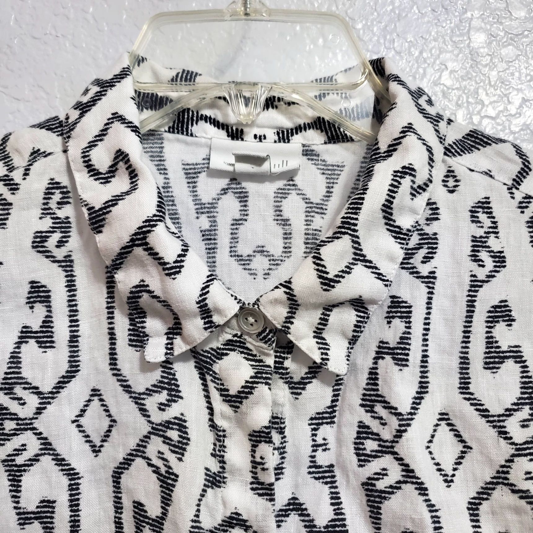 J. Jill VINTAGE J Jill Love Linen Top Women L White Black Geo Print Collared Button Down Relaxed Size L / US 10 / IT 46 - 4 Thumbnail